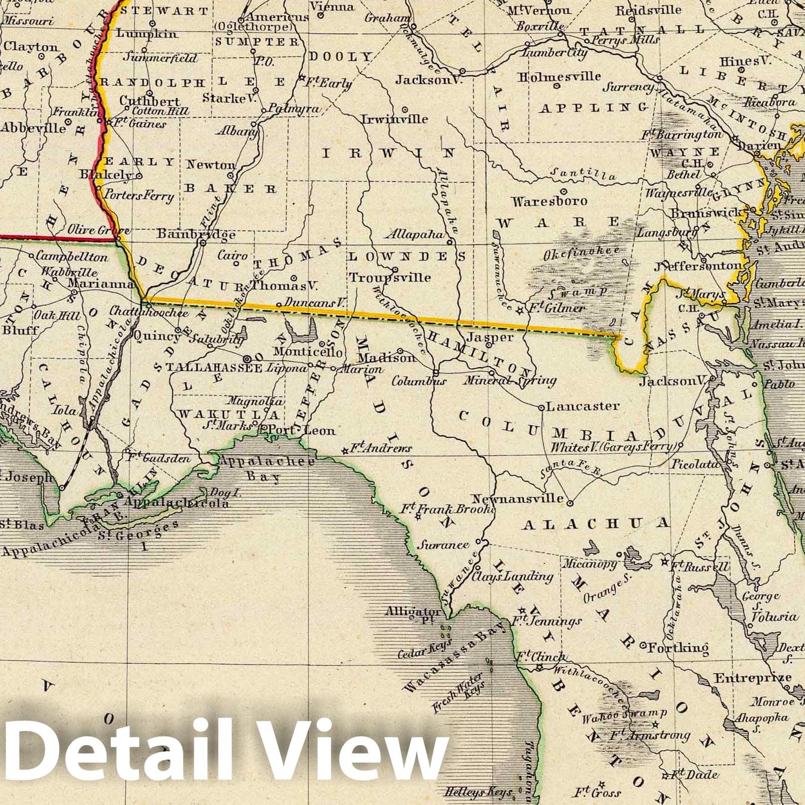 Alabama, Georgia, South Carolina, and Florida - Railroad Map, 1854