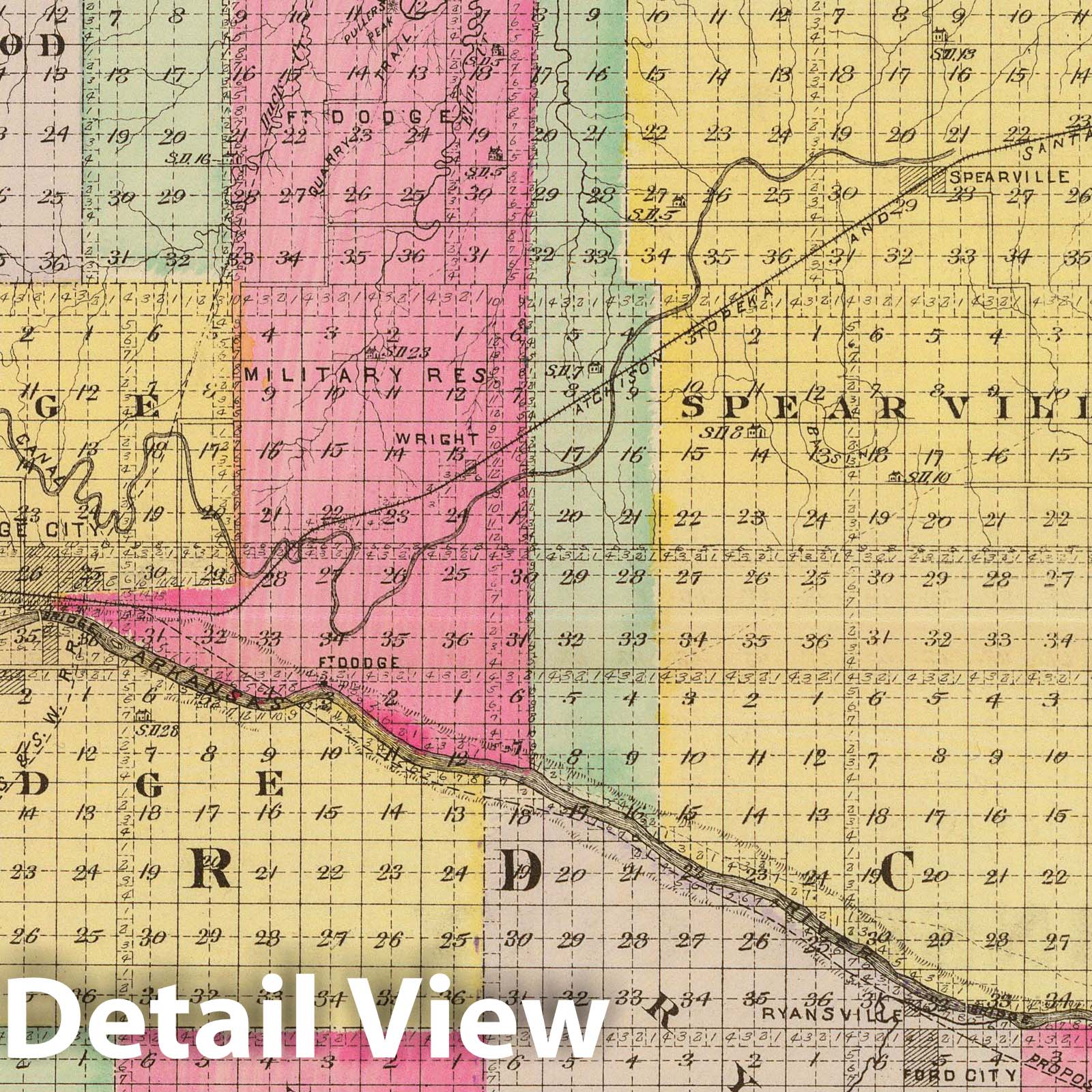 Hodgeman and Ford Counties, Kansas - Military Map, 1887