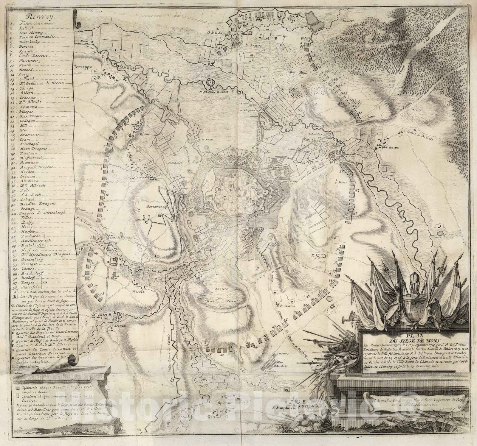 Historic Map : Mons , Belgium 1710 47. Le Siege de Mons, Belgium. 1710. , Vintage Wall Art