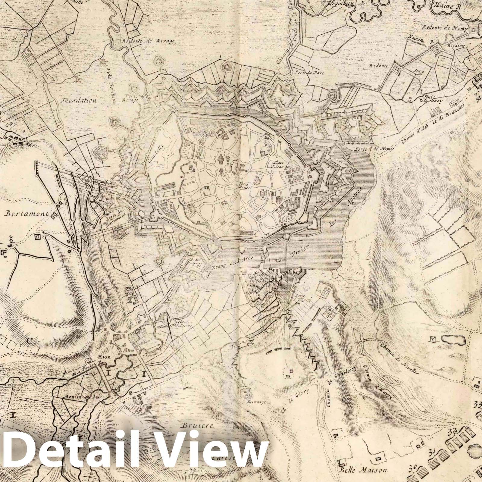 Siege of Mons, Belgium 1710 - Historical Military Map Print