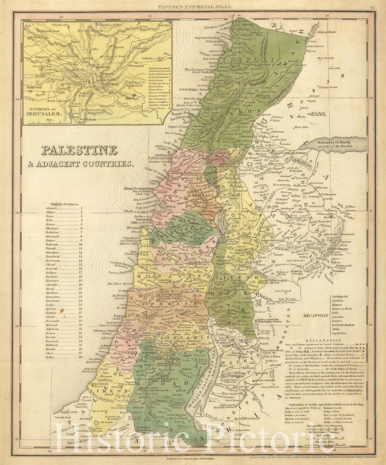 Palestine and Adjacent Countries, 1845 - Historical Map Print