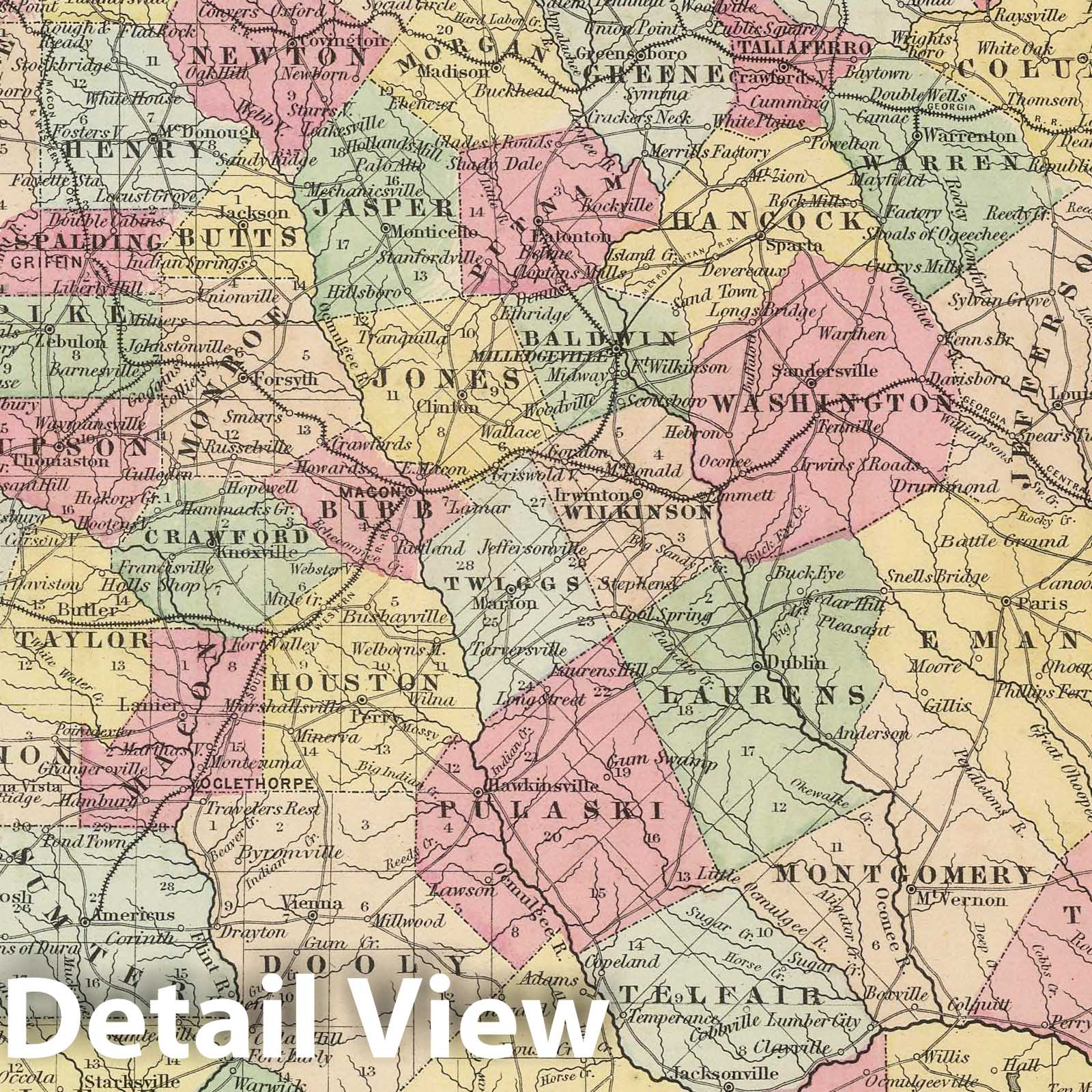 Georgia - Physical Map, 1857 - Historical Map Print