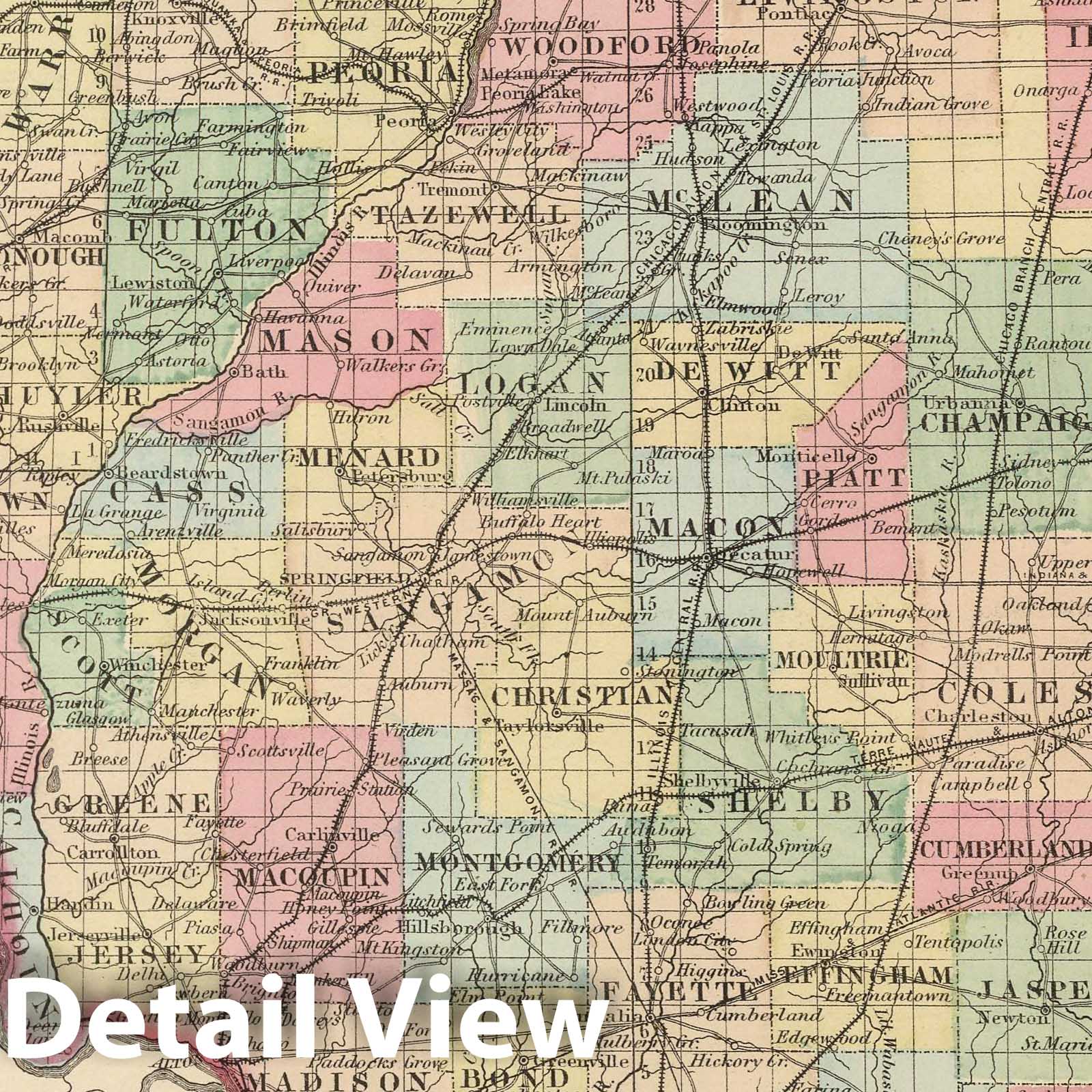 Illinois - Physical Map, 1857 - Historical Map Print