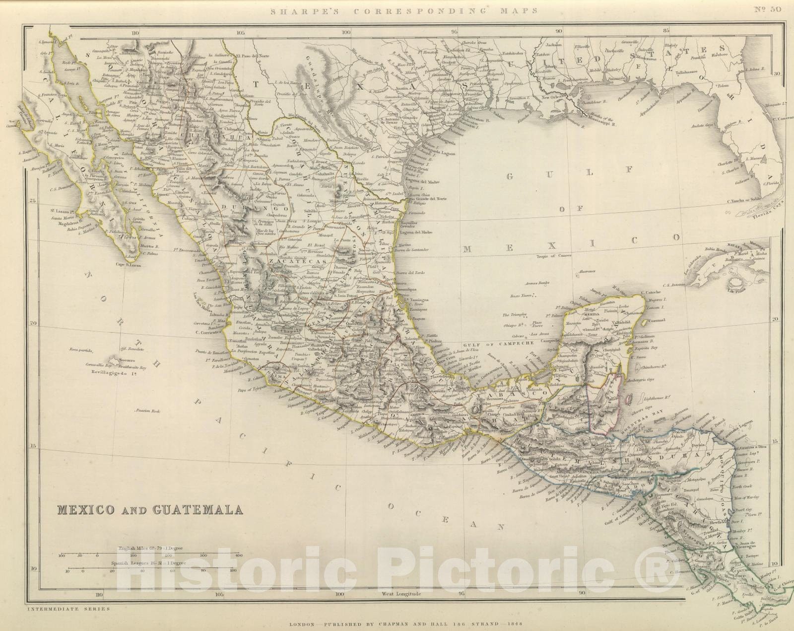 Historic Map : 1848 Mexico and Guatemala. v1 - Vintage Wall Art
