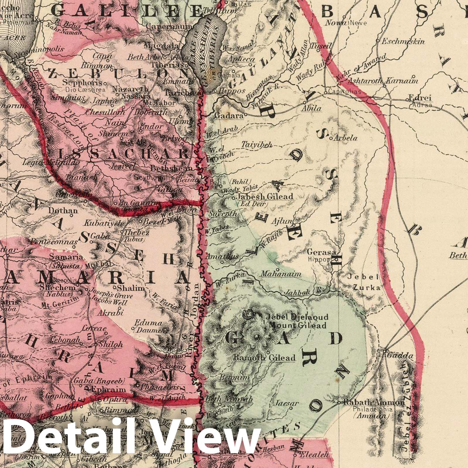 Palestine with Jerusalem Inset - Road Map, 1864 - Historical Map Print