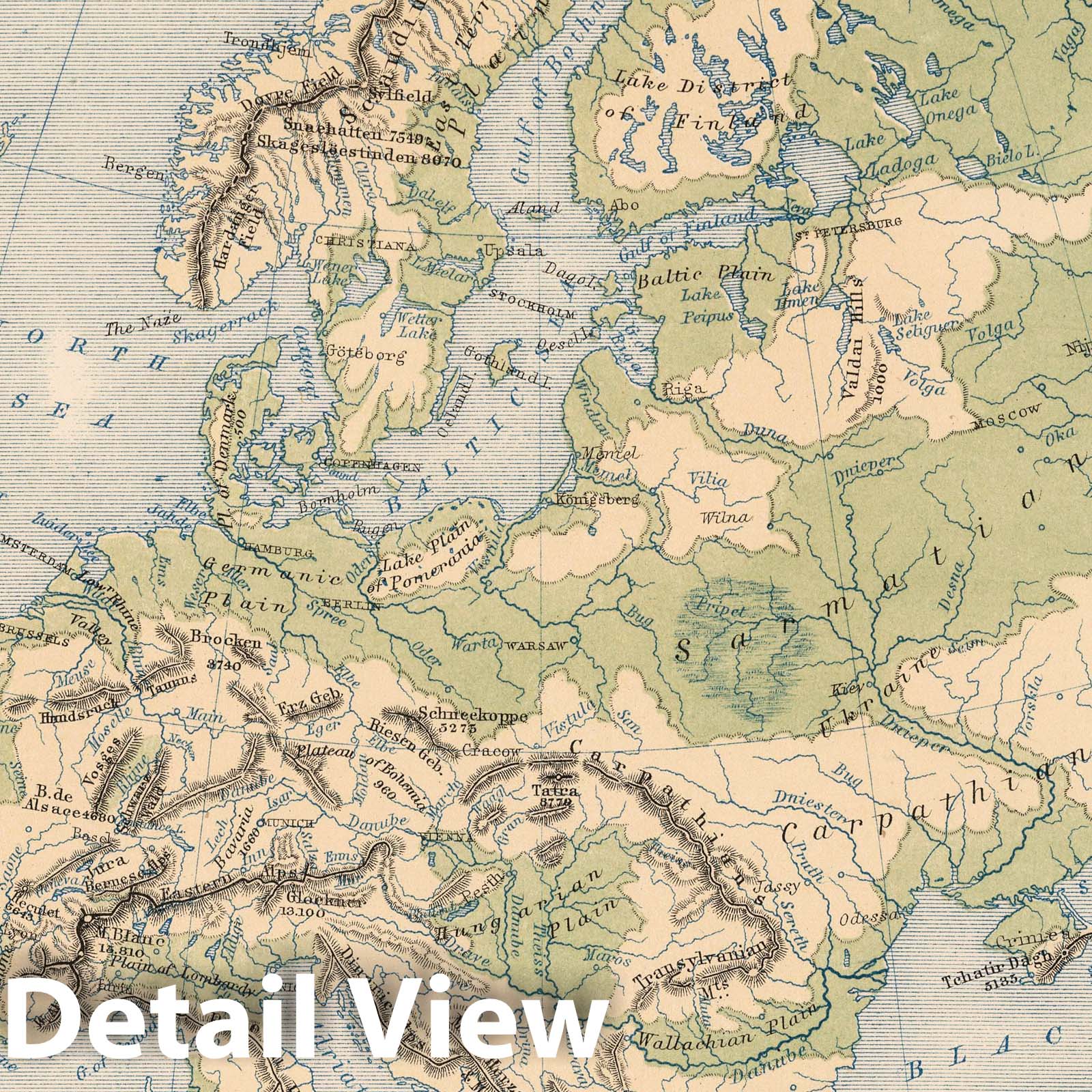 Mountains, Table Lakes, Plains and Valleys of Europe - Geologic Map, 1852