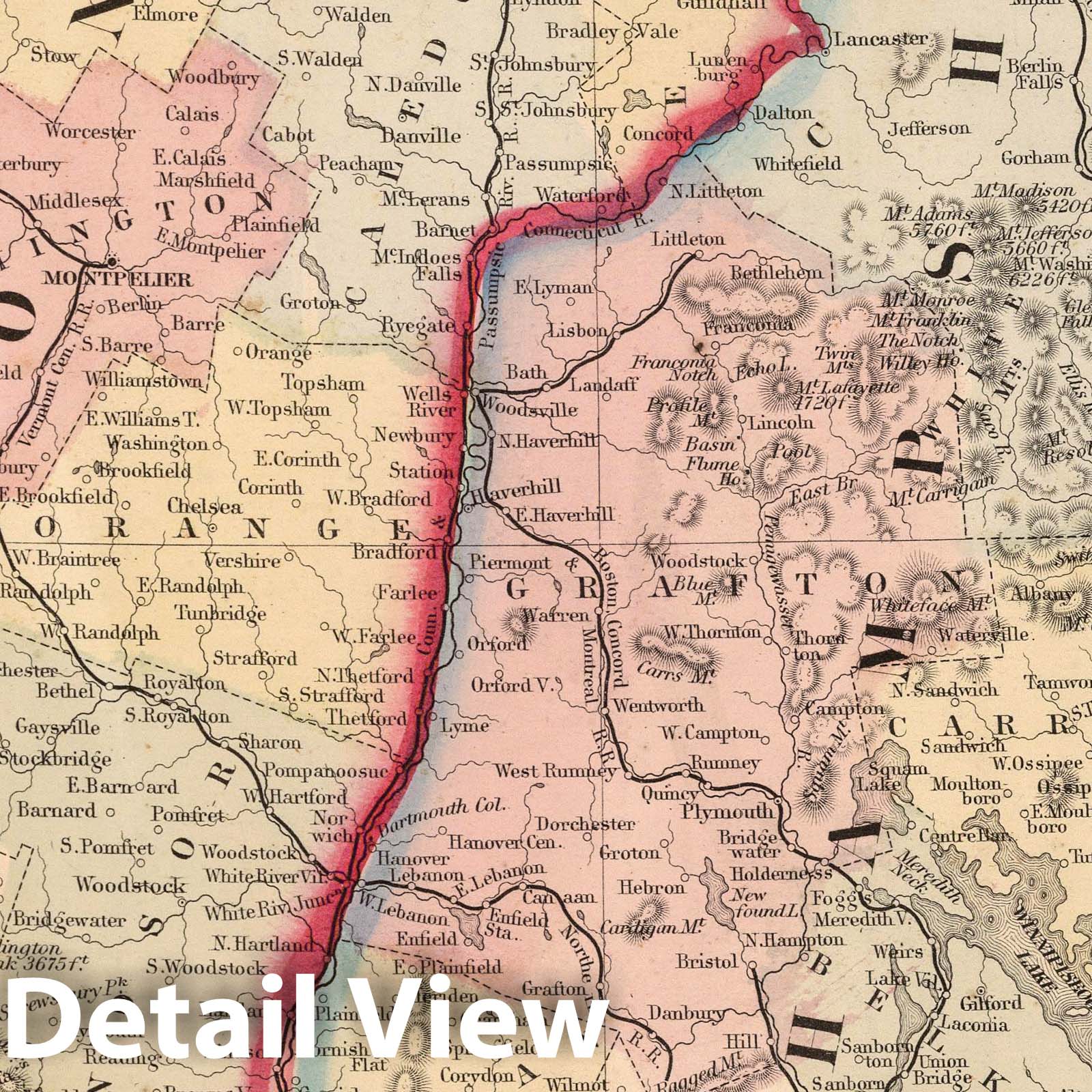 New Hampshire and Vermont, 1865 - Historical Map Print