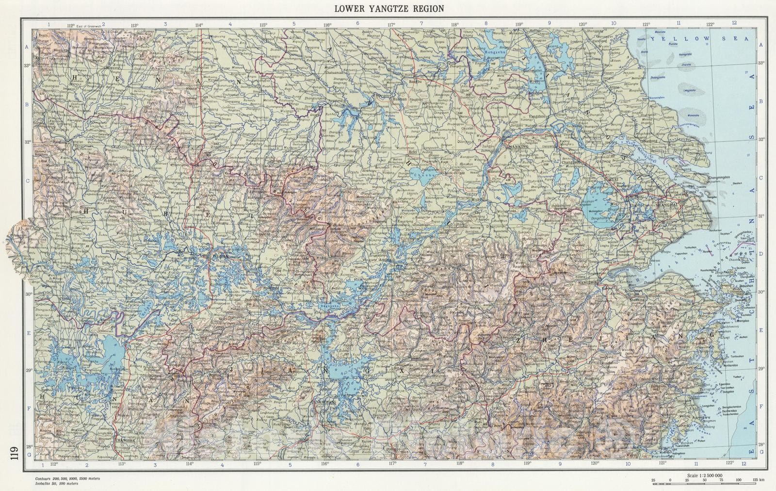 Historic Map : 1967 119. Lower Yangtze Region. The World Atlas. - Vintage Wall Art