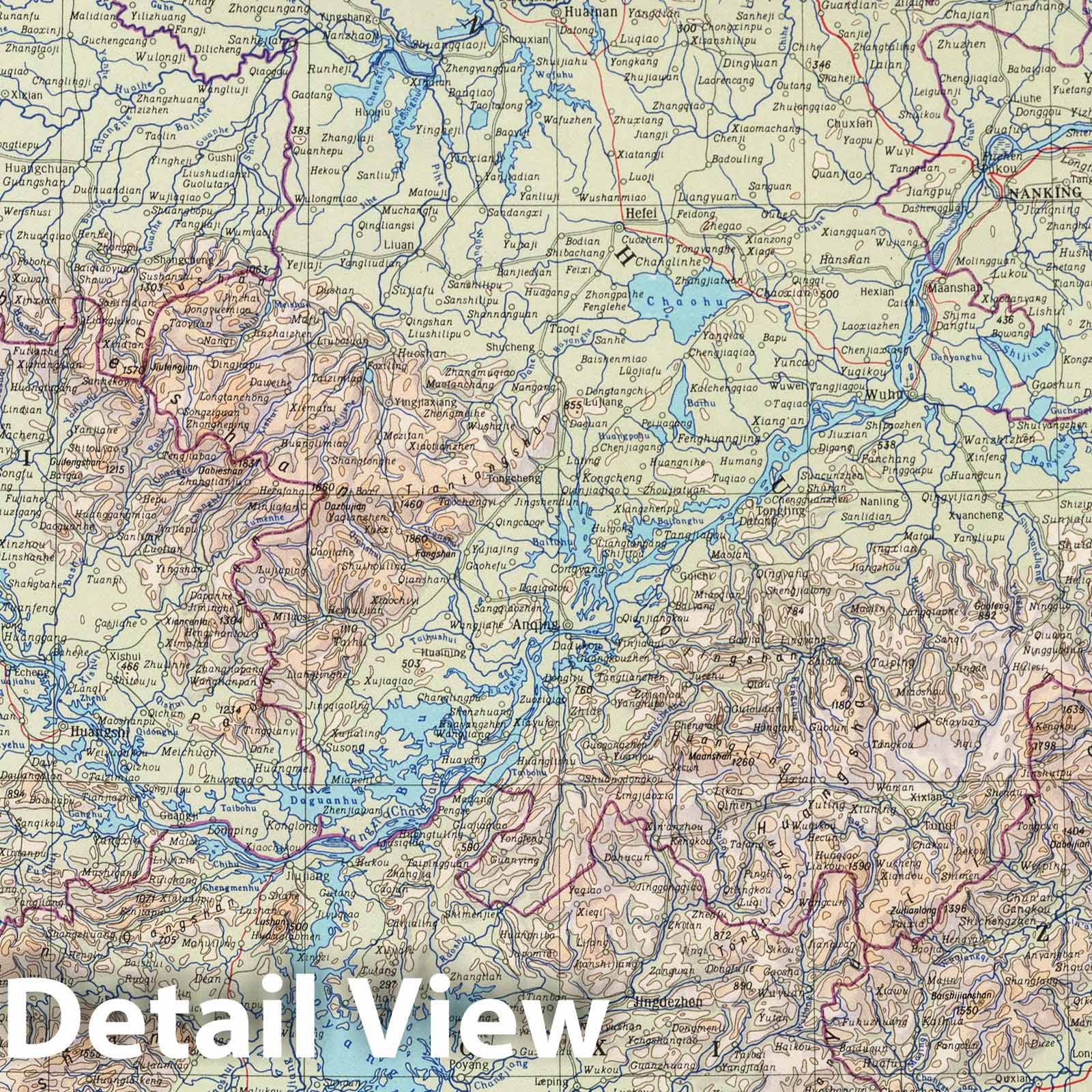 Lower Yangtze Region - Physical Map, 1967 - Soviet World Atlas
