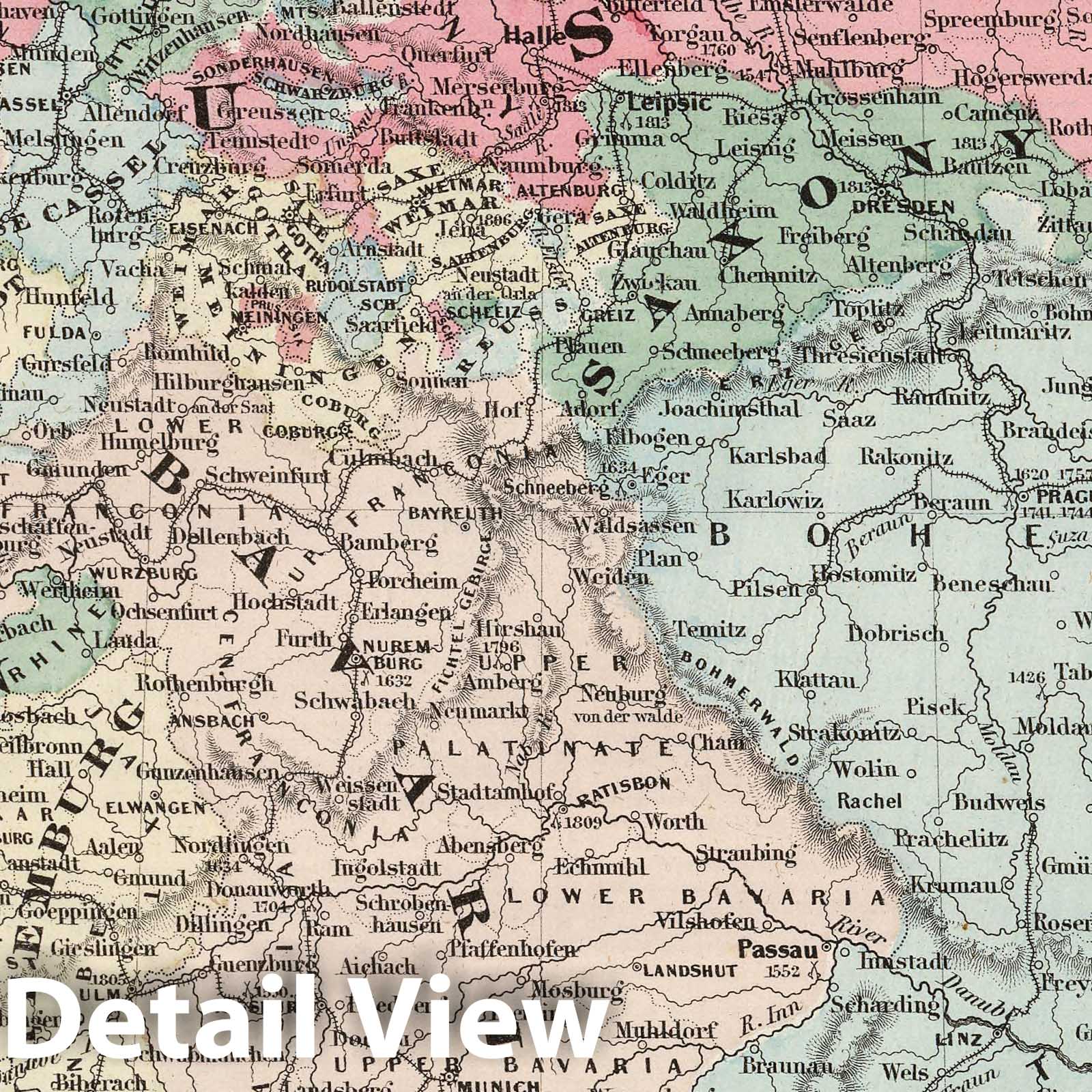 Germany - Physical Map, 1858 - Colton's Illustrated Cabinet Atlas