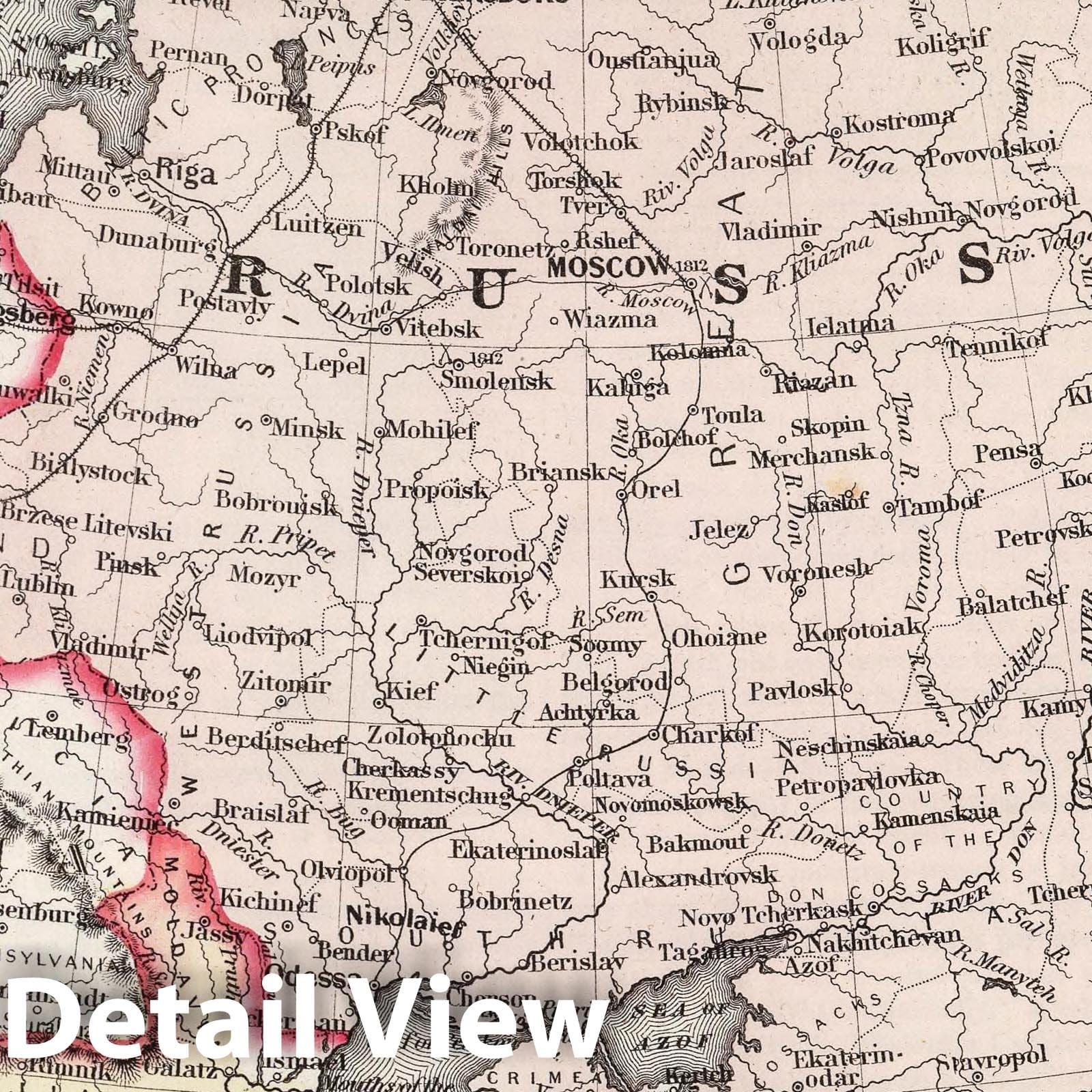 Eastern Europe - Physical Map, 1859 - Colton's Illustrated Cabinet Atlas