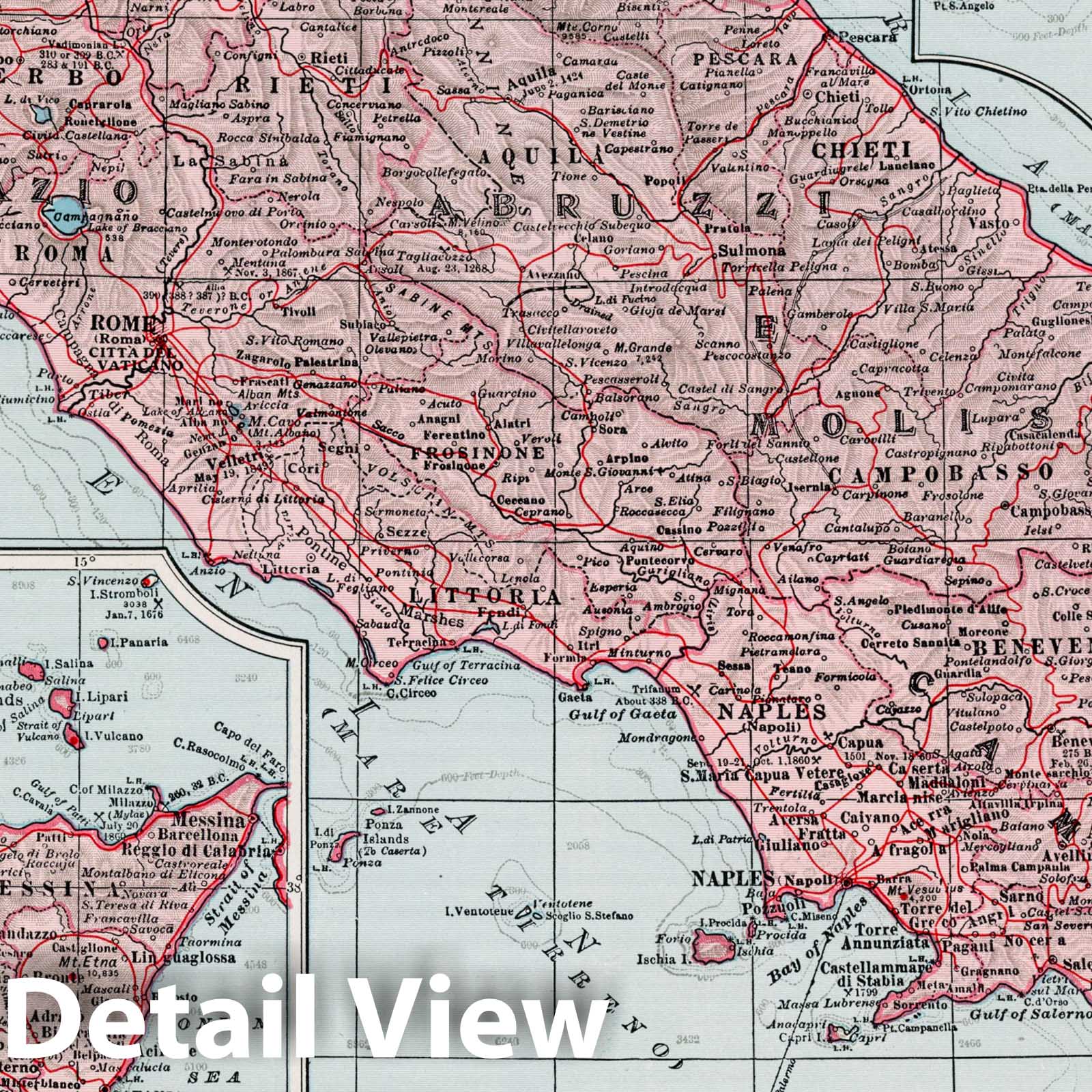 Central and Southern Italy with Sicily - Physical Map, 1948