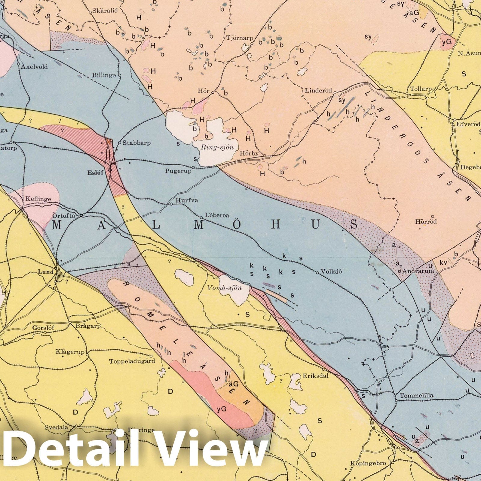 Skane, Sweden - Geologic Map, 1909 - Historical Map Reproduction