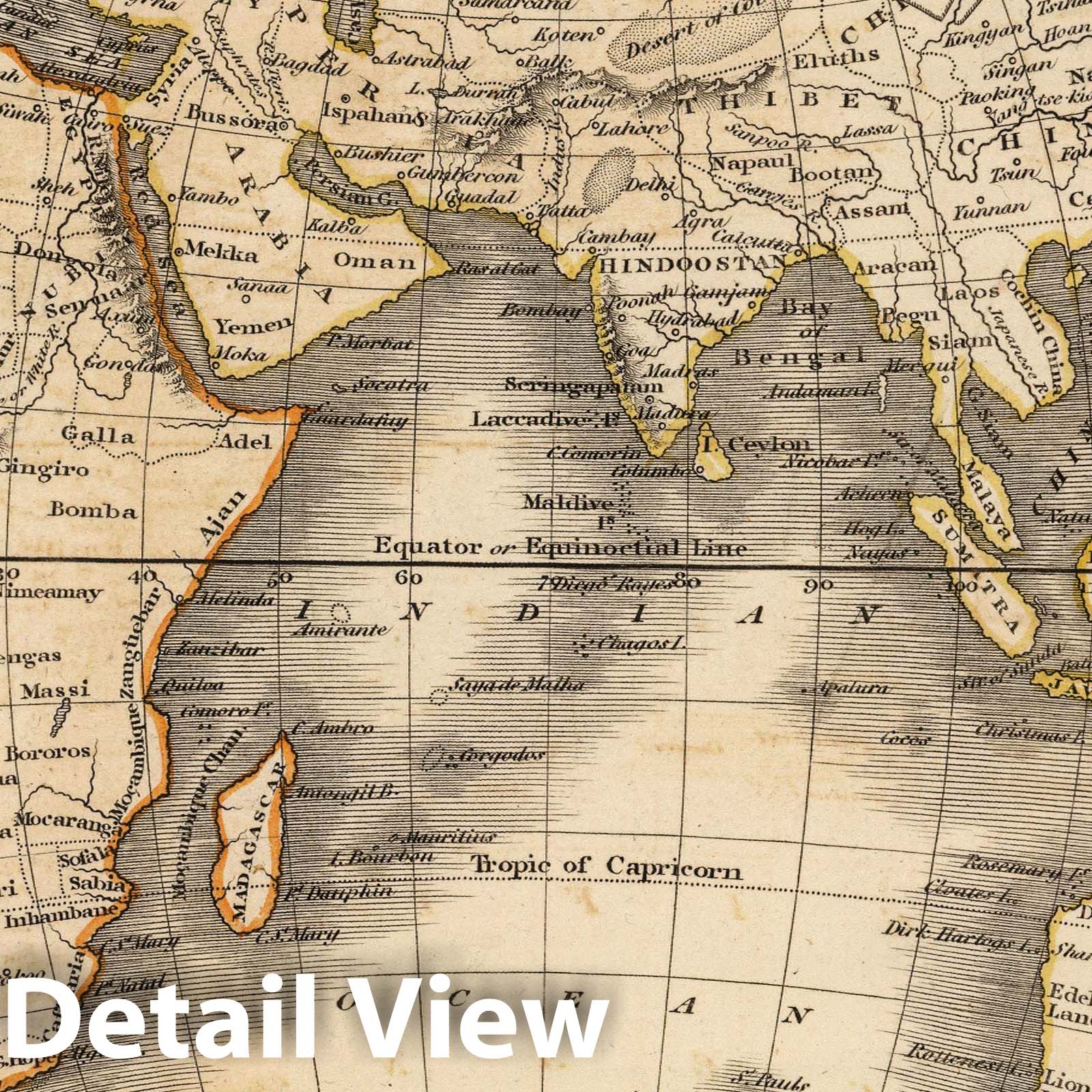 Eastern Hemisphere Map 1824 - Hand-Colored Historical Map Print by J. Wyld