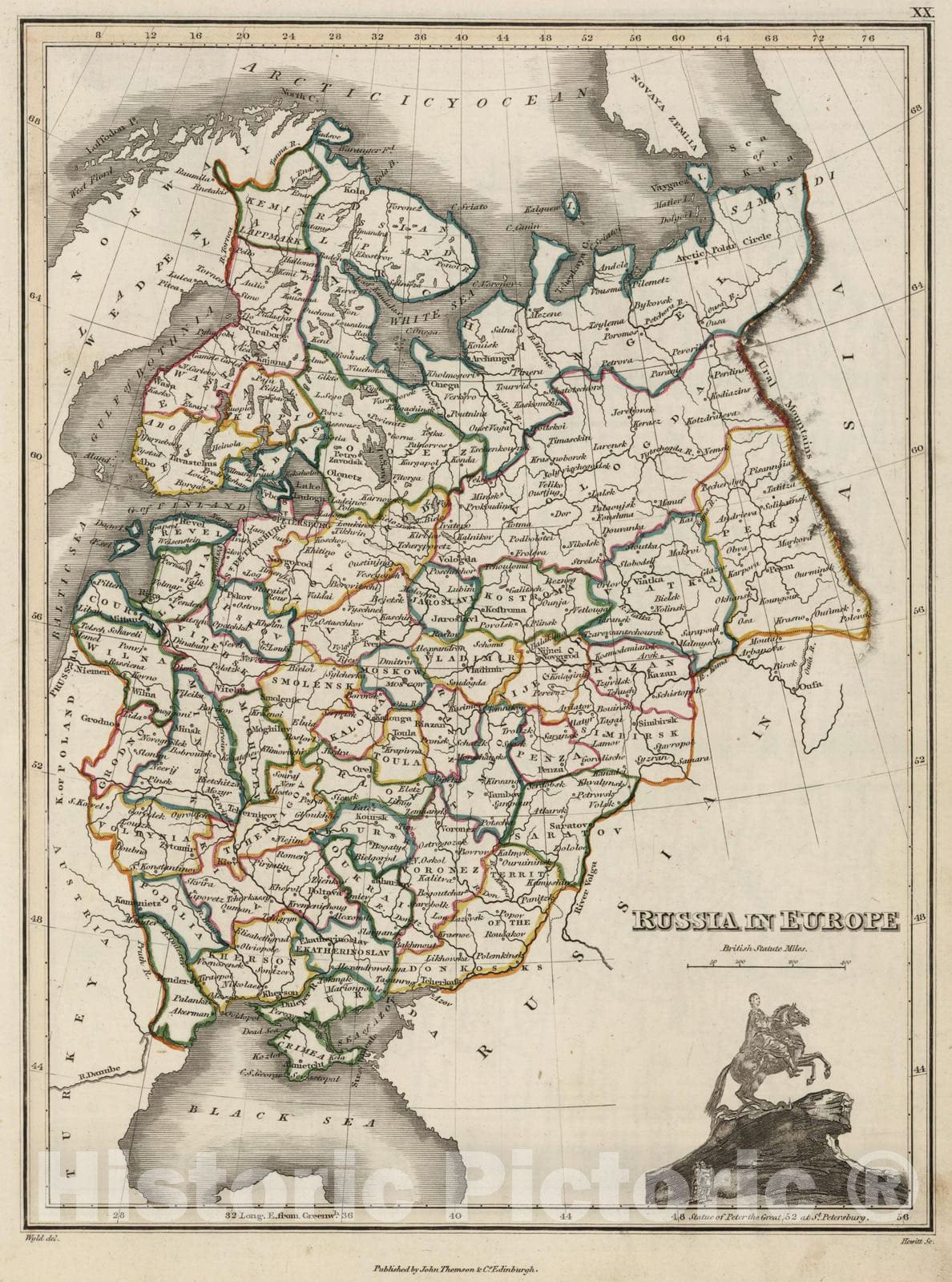 Historic Map : 1824 Russia in Europe - Vintage Wall Art