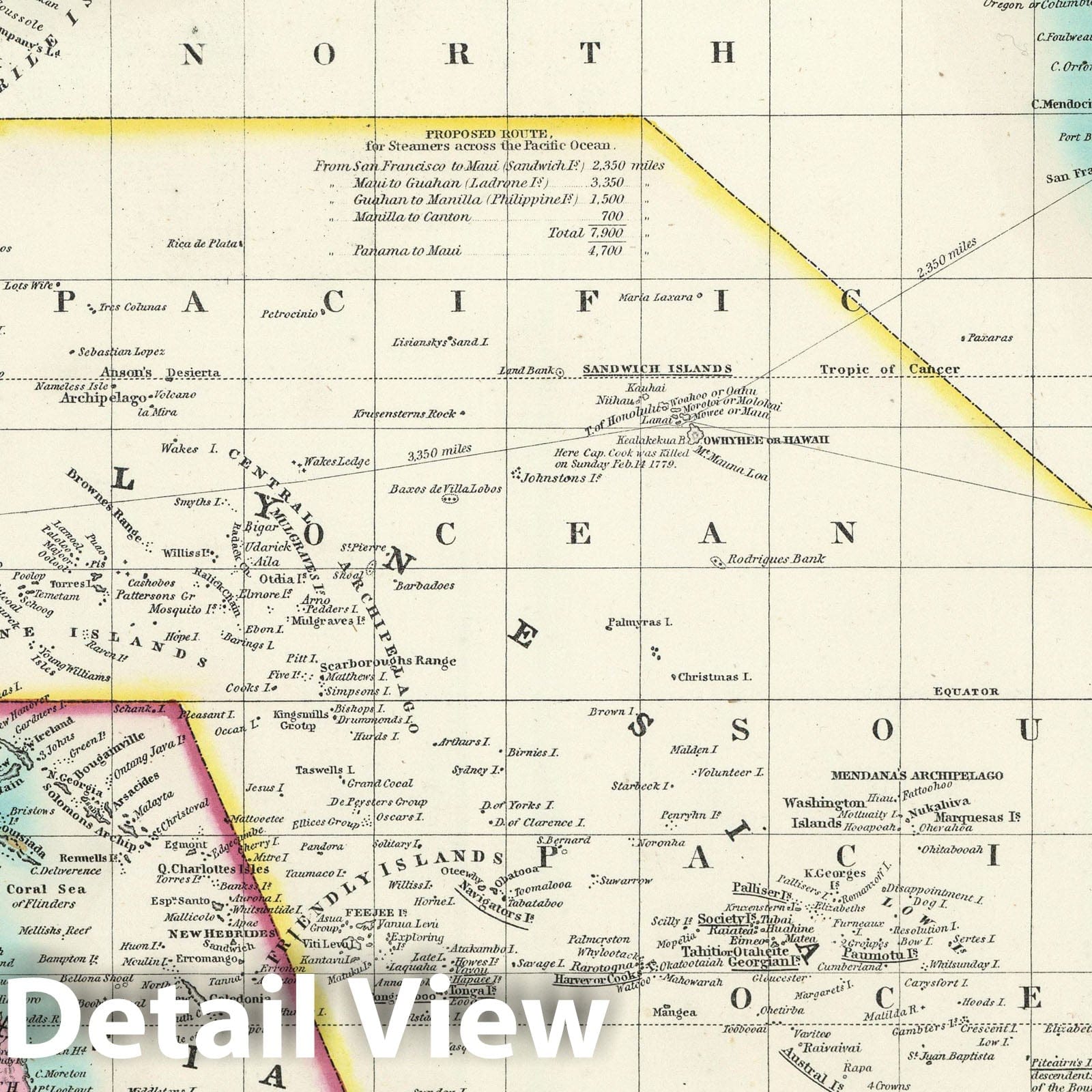 Pacific Ocean and Oceania, 1855 - Historical Map Print
