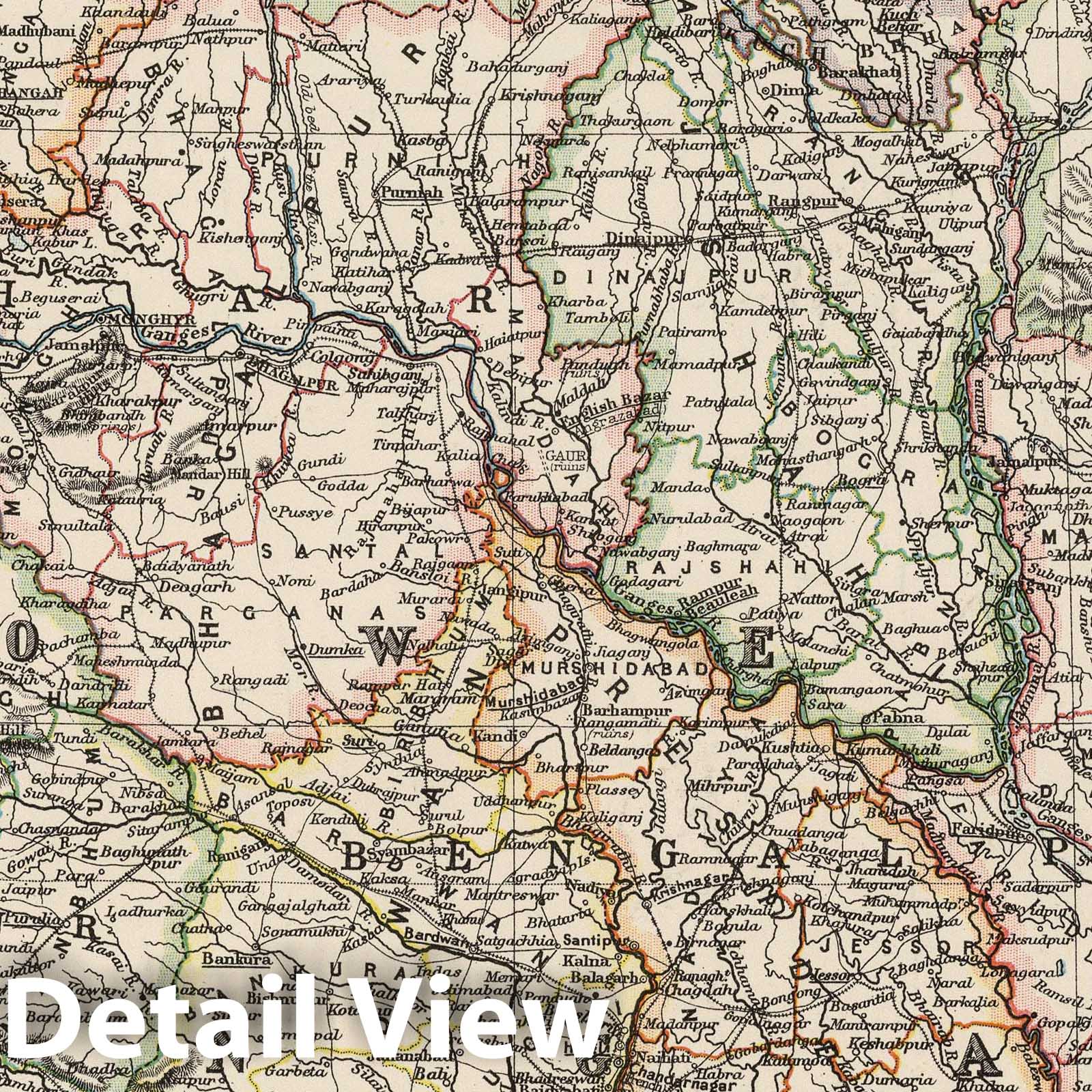 Lower Bengal - Physical Map, 1906 - Victoria Regina Atlas Print