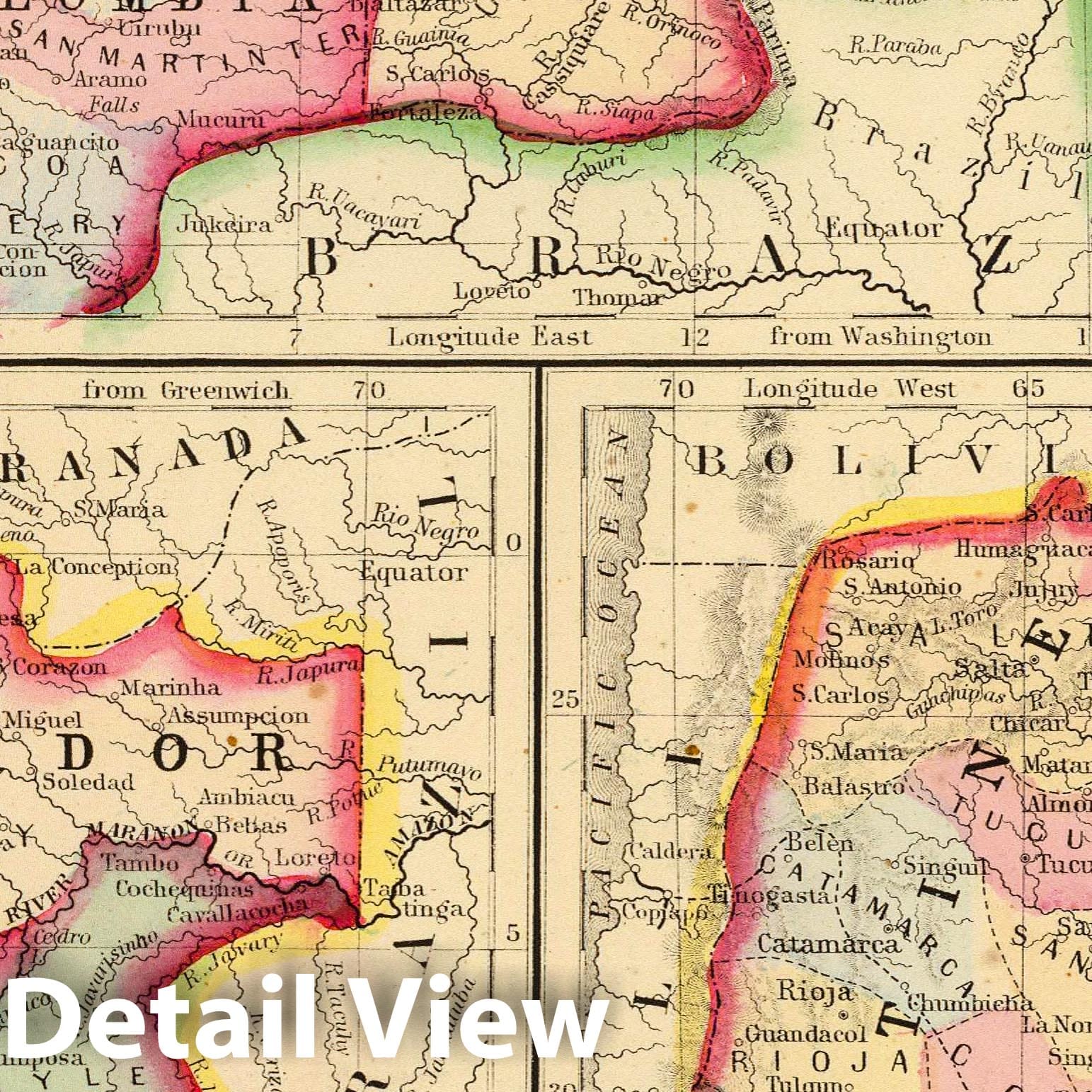 New Granada, Venezuela, and Guiana - River Map, 1870 - Historical Map Print