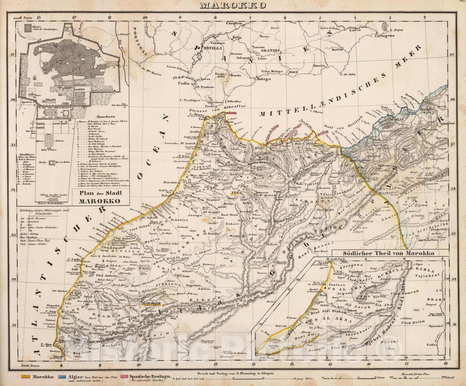 Historic Map : Morocco , Marrakech (Morocco), 1855 Marokko. , Vintage Wall Art