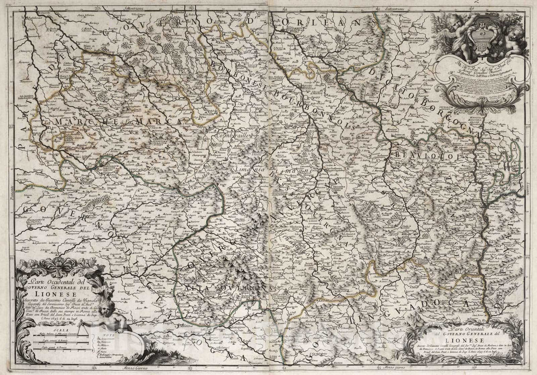 Historic Map : France, , Europe 1693 Governo Generale del Lionese , Vintage Wall Art