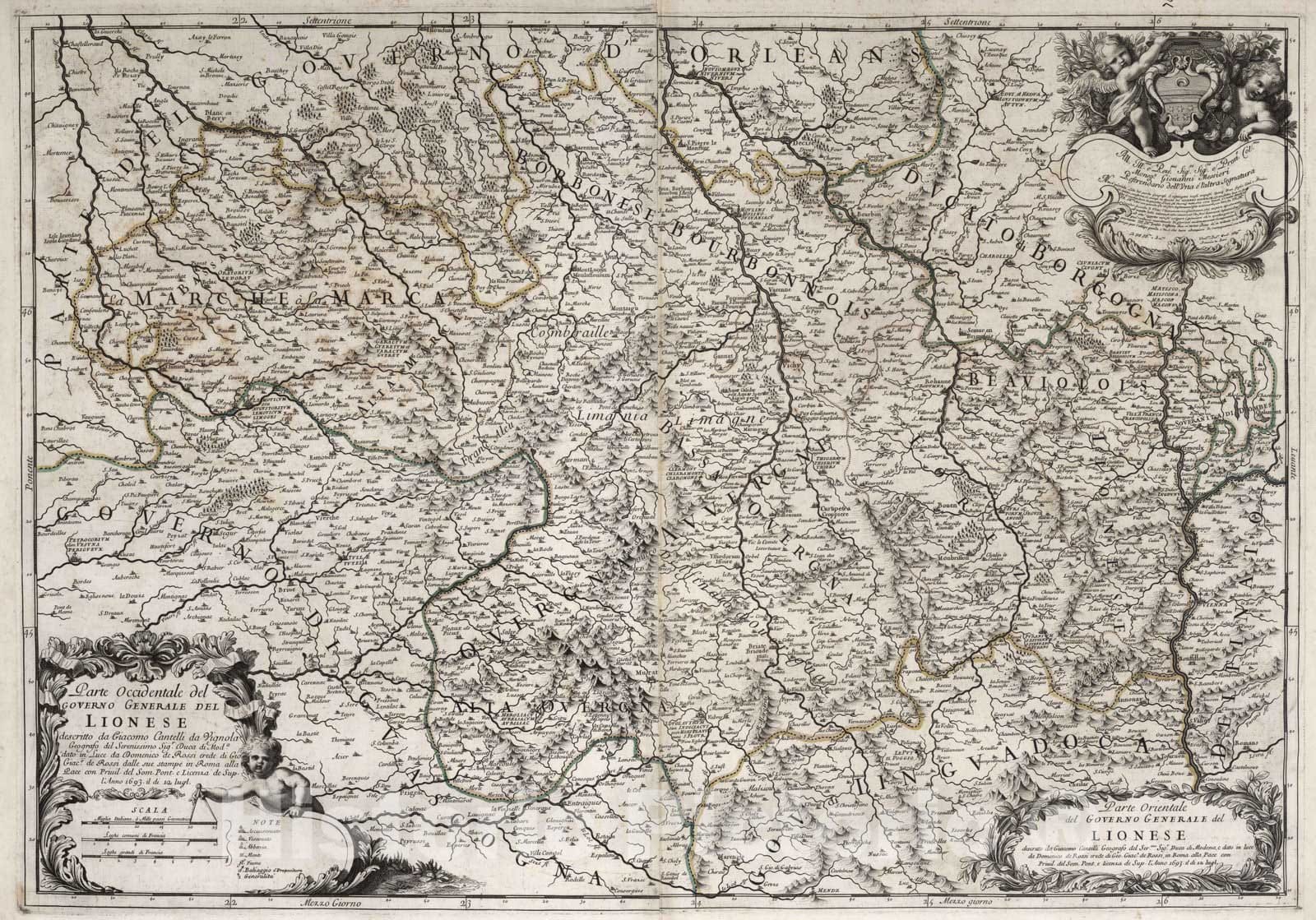 Historic Map : France, , Europe 1693 Governo Generale del Lionese , Vintage Wall Art