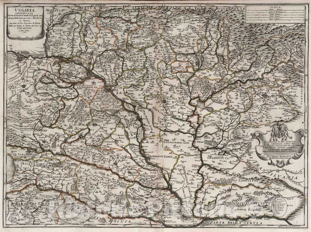 Historic Map : Hungaria, , Europe 1689 Ungaria Occidentale , Vintage Wall Art