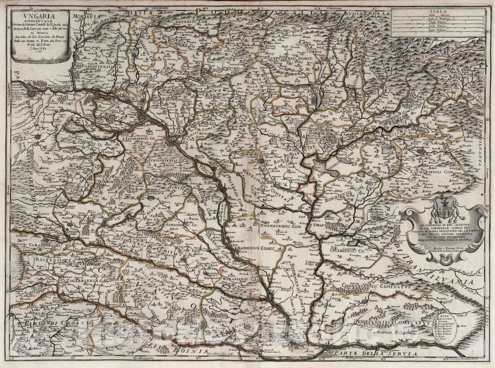 Historic Map : Hungaria, , Europe 1689 Ungaria Occidentale , Vintage Wall Art