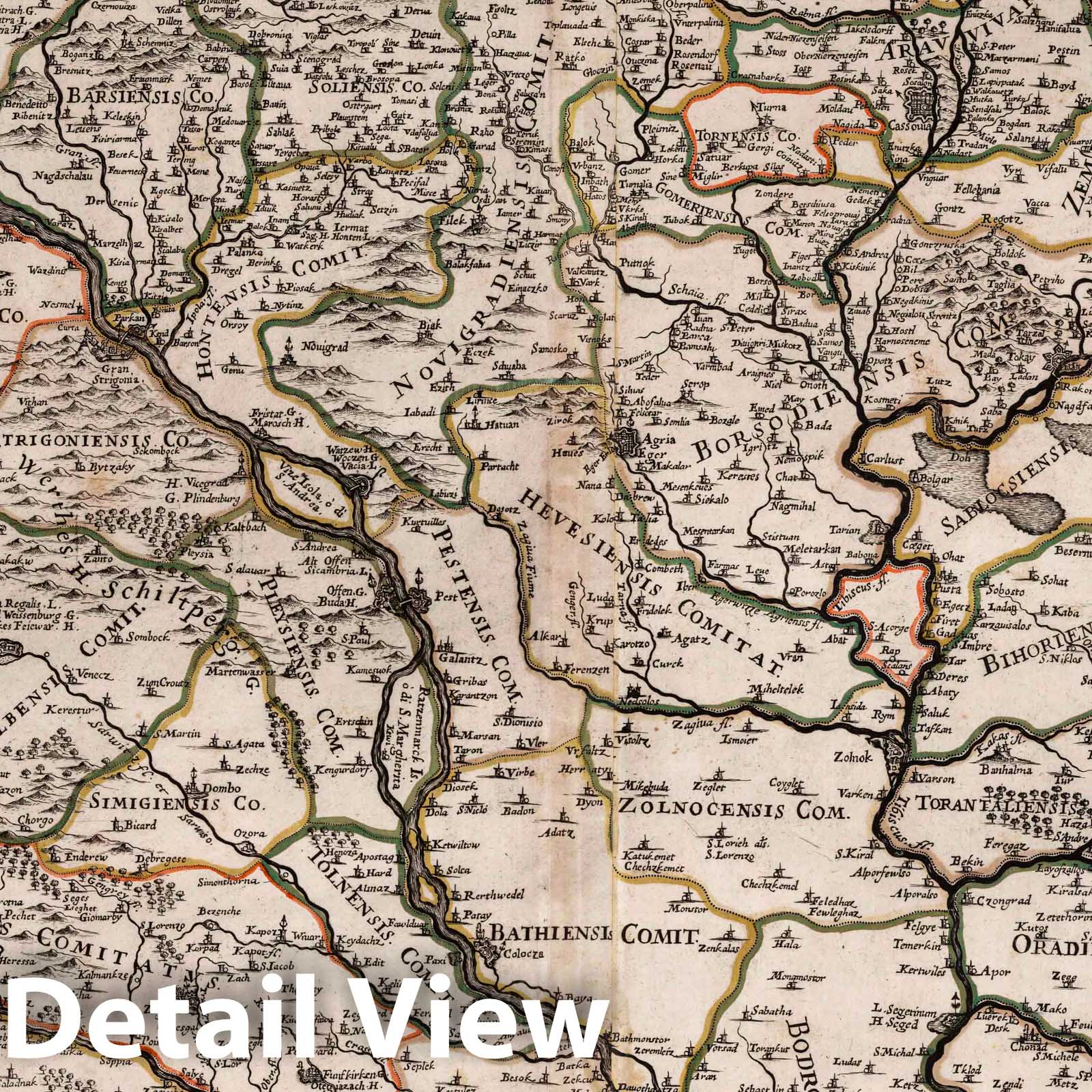 Western Hungary - River Map, 1689 - Historical Map Print