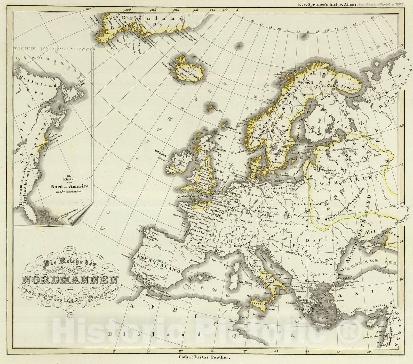 Historic Map : 1854 Reiche der Nordmannen vom VIIIten. bis in's XIIte. Jahrdndt. - Vintage Wall Art