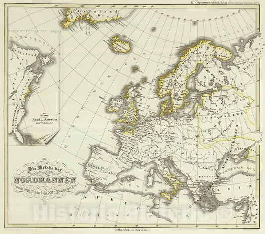 Historic Map : 1854 Reiche der Nordmannen vom VIIIten. bis in's XIIte. Jahrdndt. - Vintage Wall Art