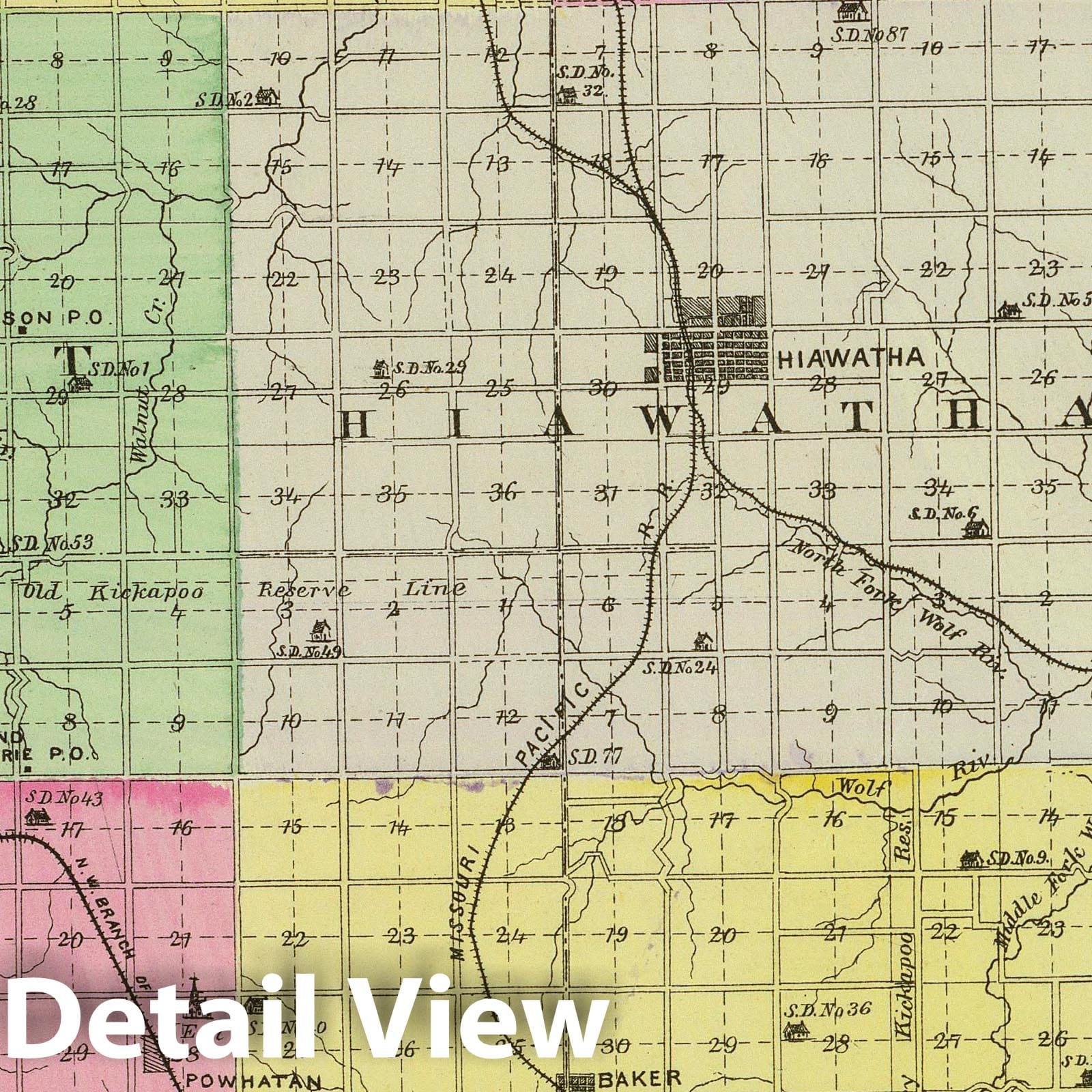 Brown County, Kansas - Military Map, 1887 - Historical Map Reproduction
