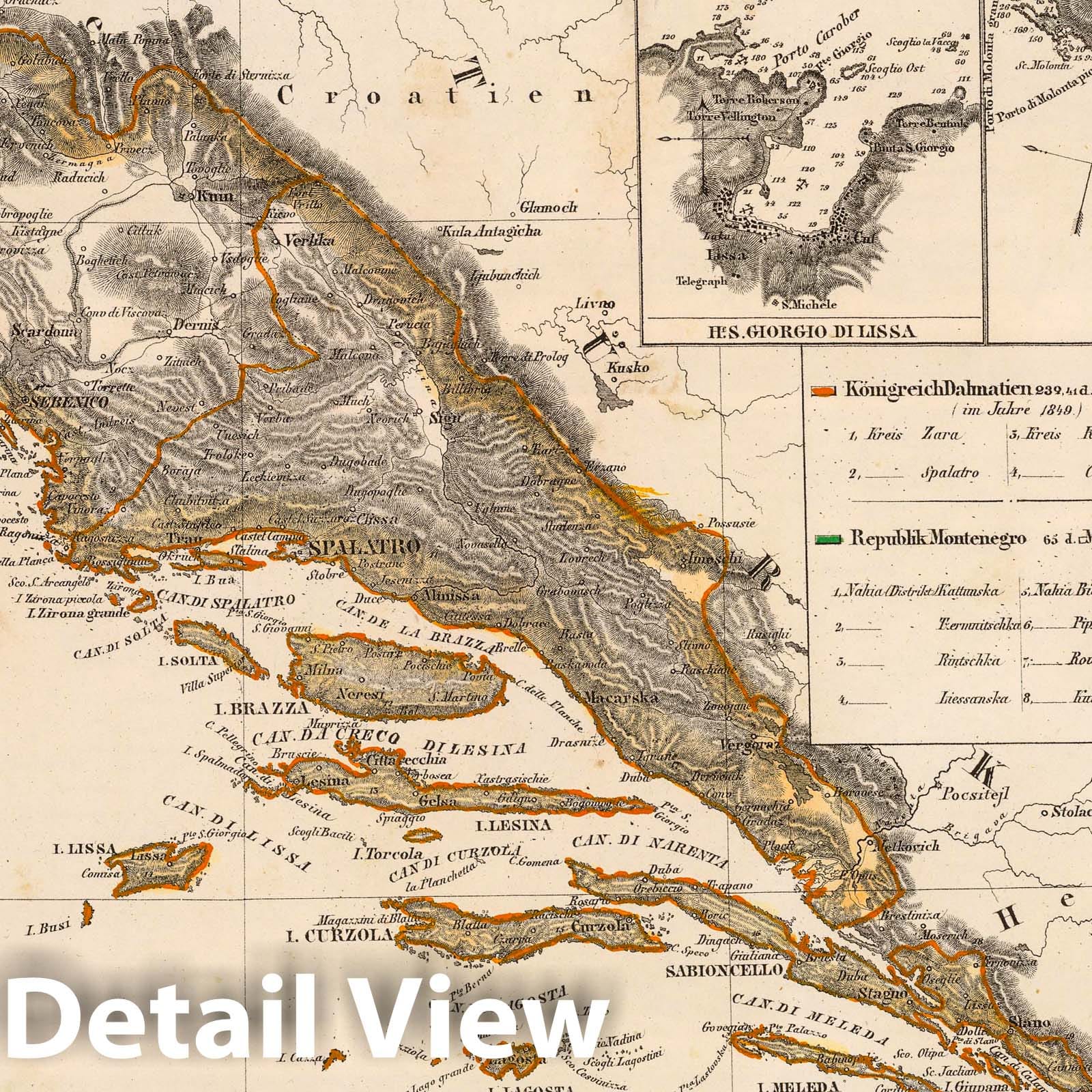 Dalmatia and Montenegro - Canal Map, 1855 - Historical Map Reproduction