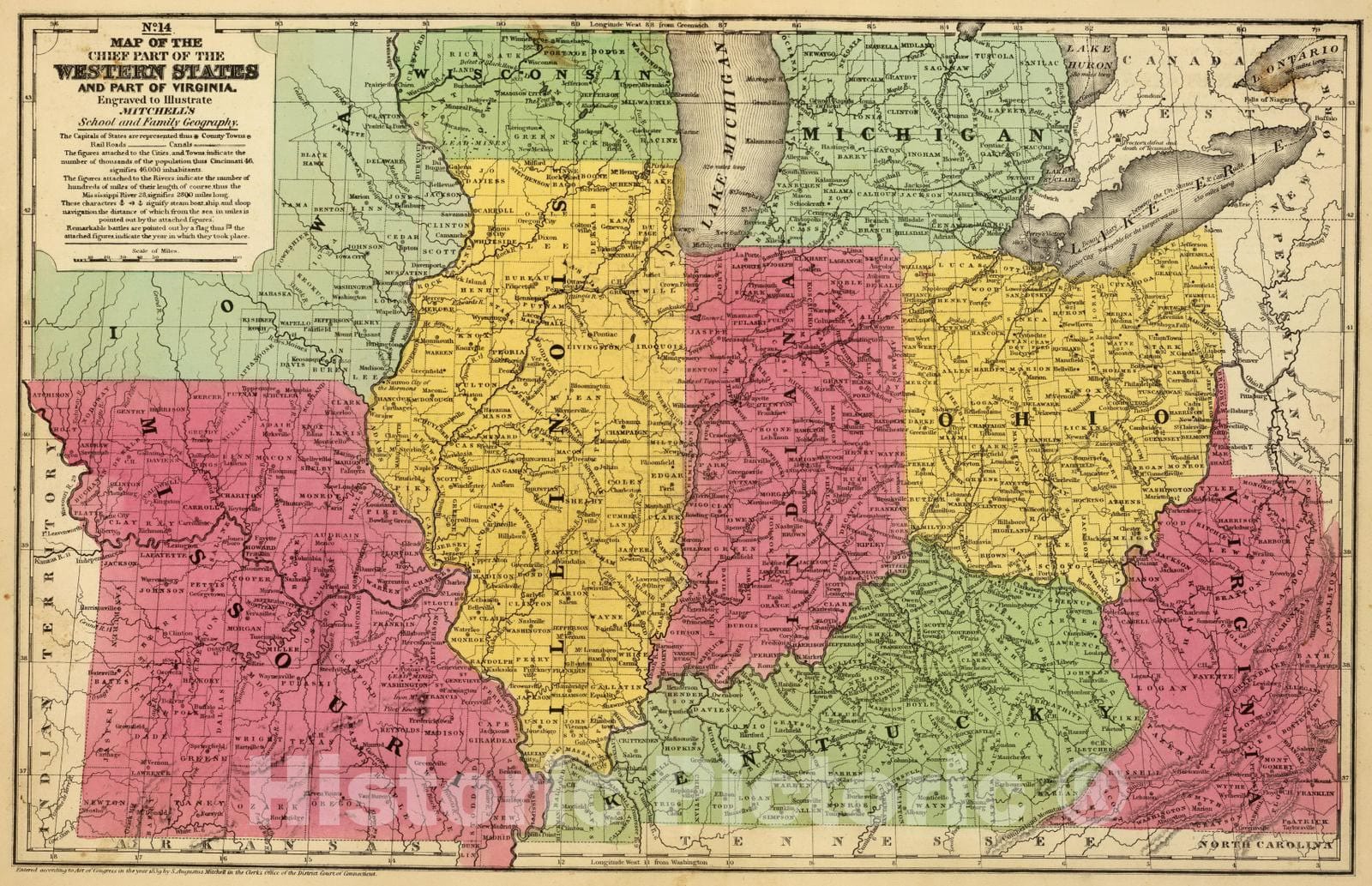 Historic Map : School Atlas - 1847 Western States. - Vintage Wall Art