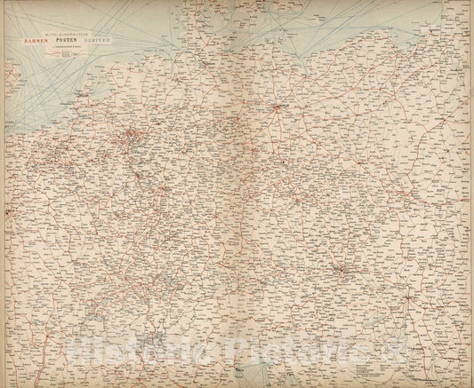 Historic Map : 1886 Central Europe. Routes. Post. Steamer. - Vintage Wall Art