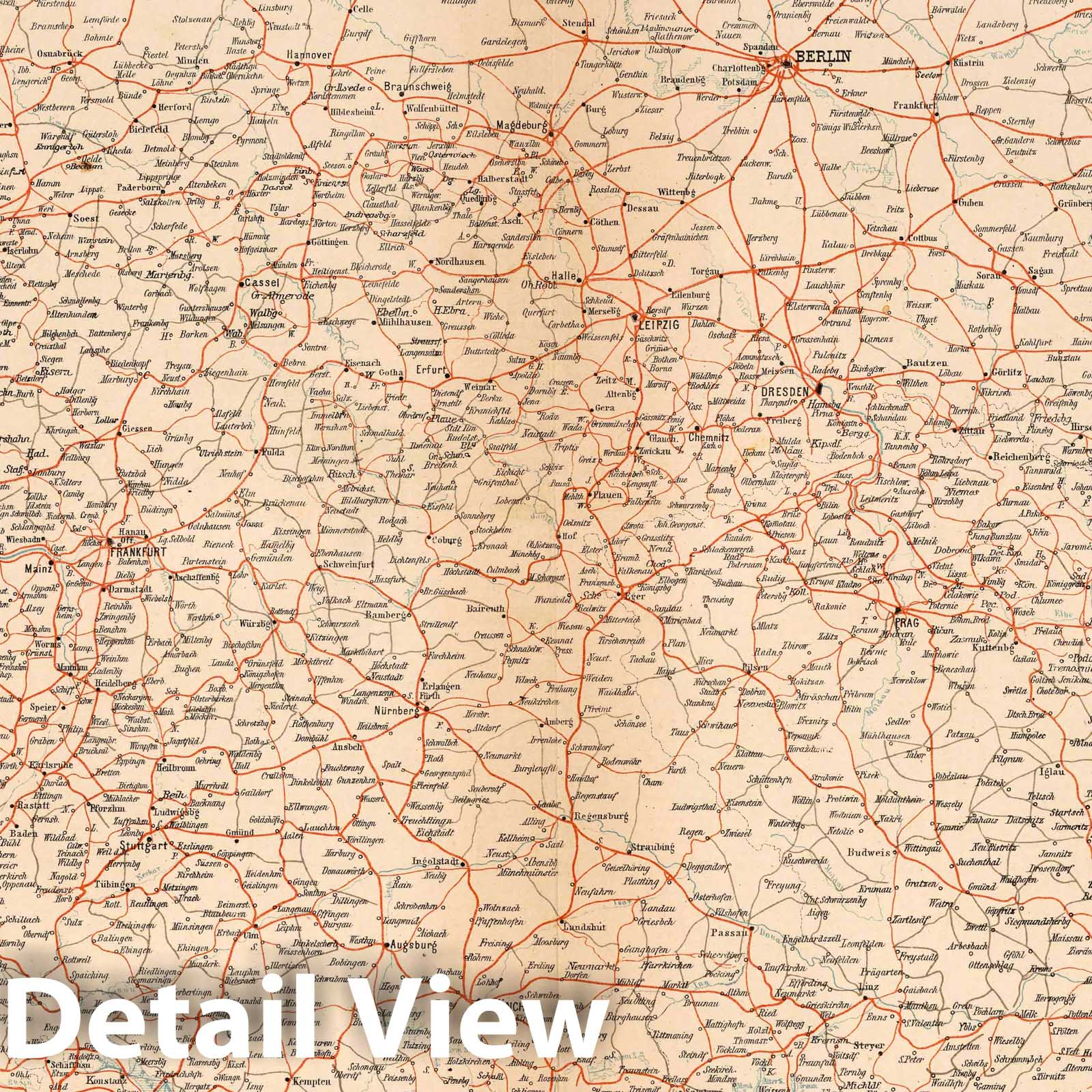 Central Europe - Transportation Map, 1886 - Historical Map Print