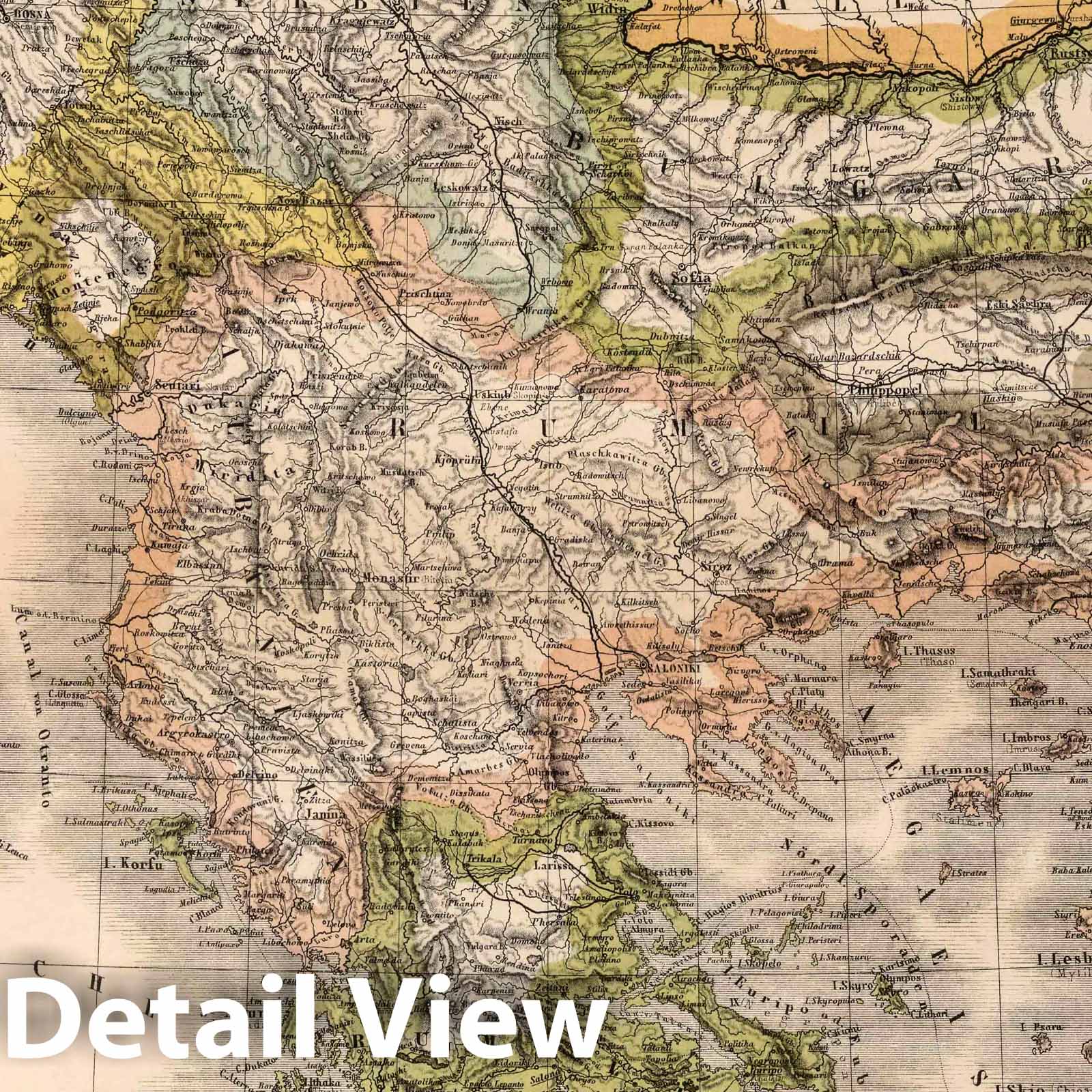 European Turkey and Greece, 1886 - Historical Map Print
