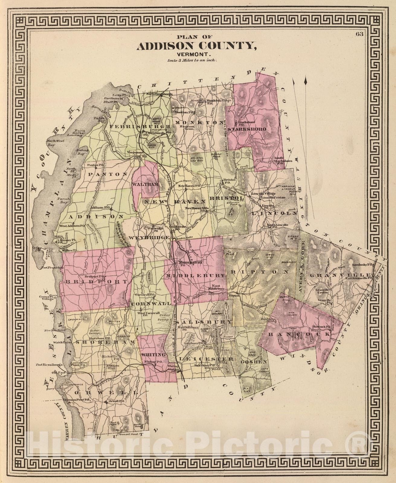Historic Map : 1876 Addison County, Vermont. - Vintage Wall Art