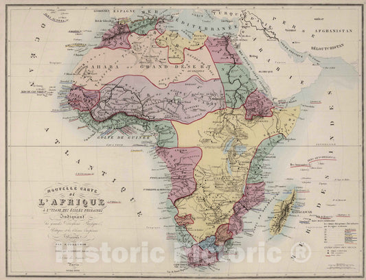 Historic Map : 1876 Nouvelle Carte de l'Afrique a l'Usage des Ecoles Primaires. - Vintage Wall Art