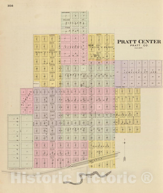 Historic Map : Pratt (Kan.), Kansas, 1887 Pratt Center, Pratt Co. , Vintage Wall Art
