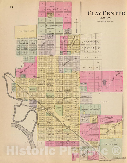 Historic Map : 1887 Clay Center, Clay Co. - Vintage Wall Art