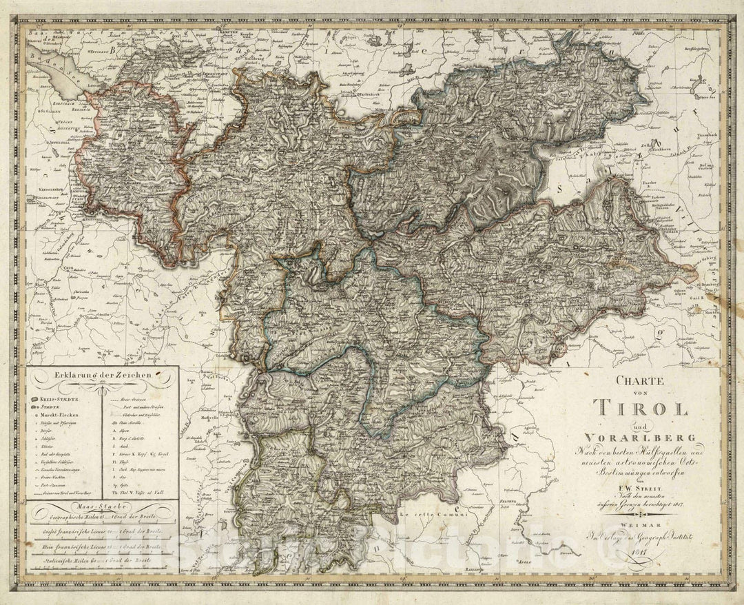 Historic Map : 1817 XV. Tirol and Vorarlberg, Austria. - Vintage Wall Art