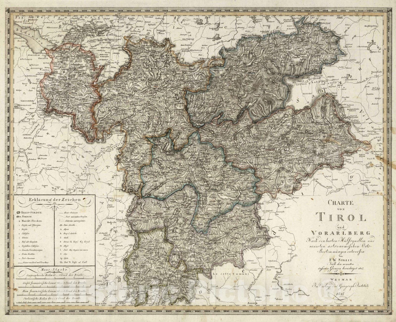 Historic Map : 1817 XV. Tirol and Vorarlberg, Austria. - Vintage Wall Art