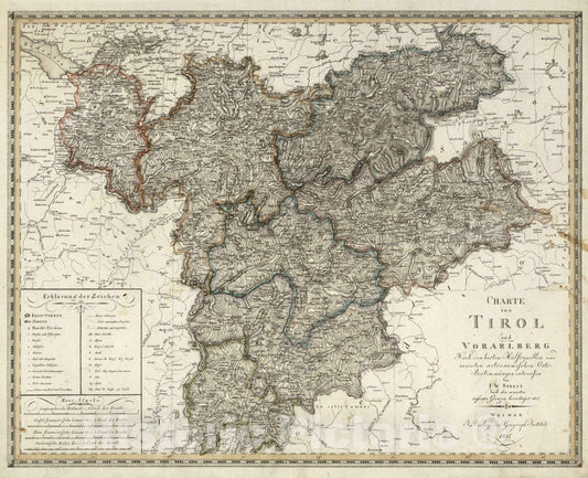 Historic Map : 1817 XV. Tirol and Vorarlberg, Austria. - Vintage Wall Art