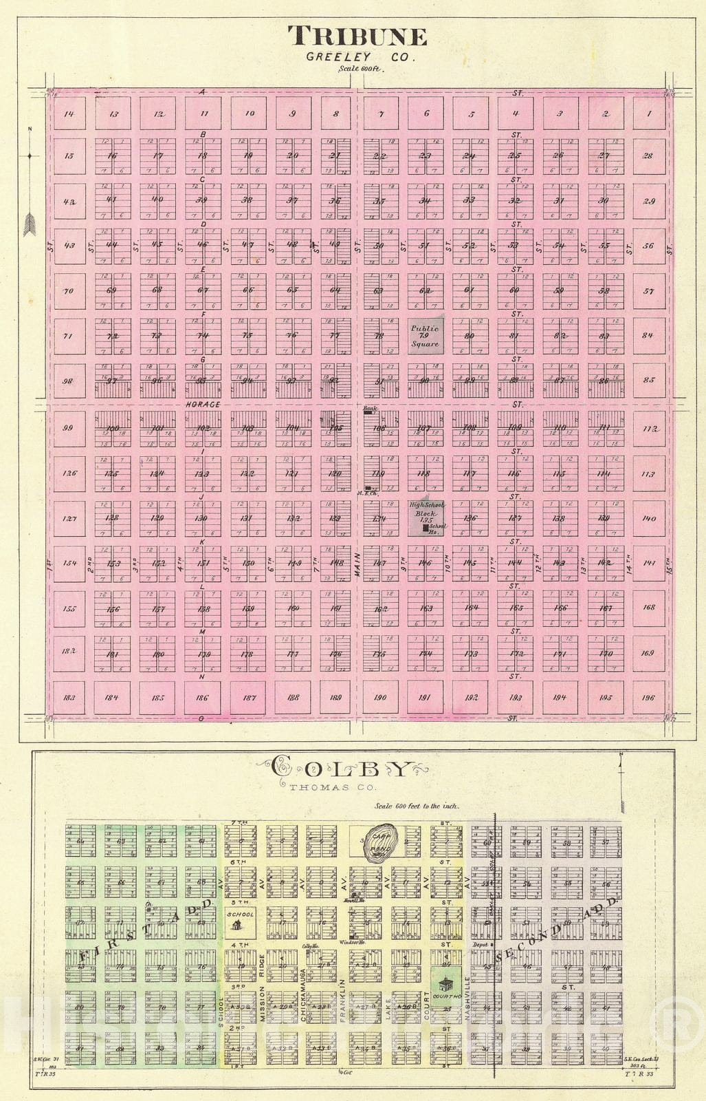 Historic Map : 1887 Tribune, Greeley Co. (with) Colby, Thomas Co. - Vintage Wall Art