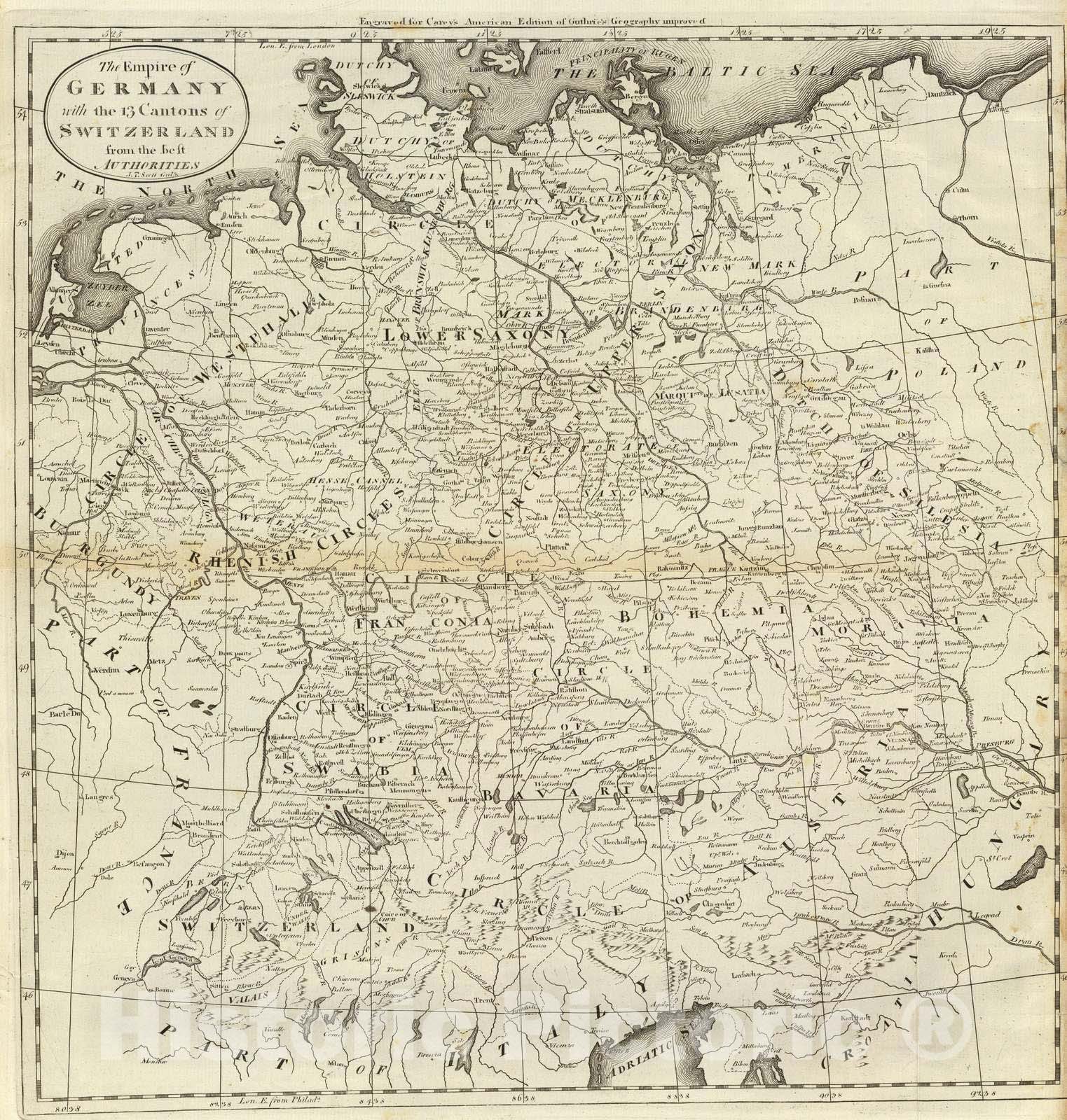 Historic Map : 1796 Empire of Germany with the 13 Cantons of Switzerland. - Vintage Wall Art