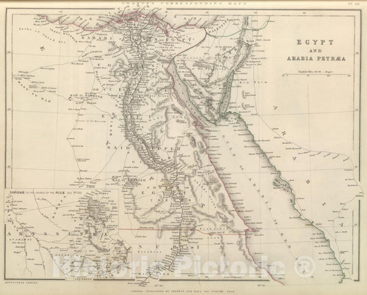 Historic Map : 1848 Egypt and Arabian Petraea. - Vintage Wall Art