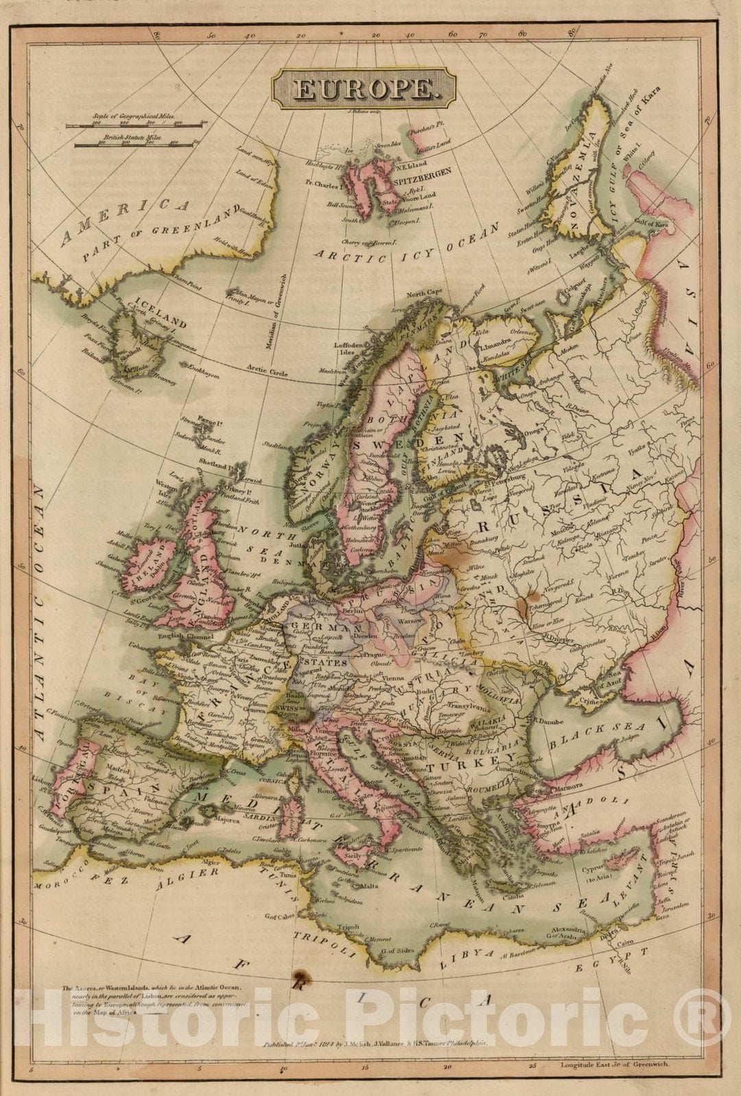 Historic Map : School Atlas - 1814 Europe - Vintage Wall Art