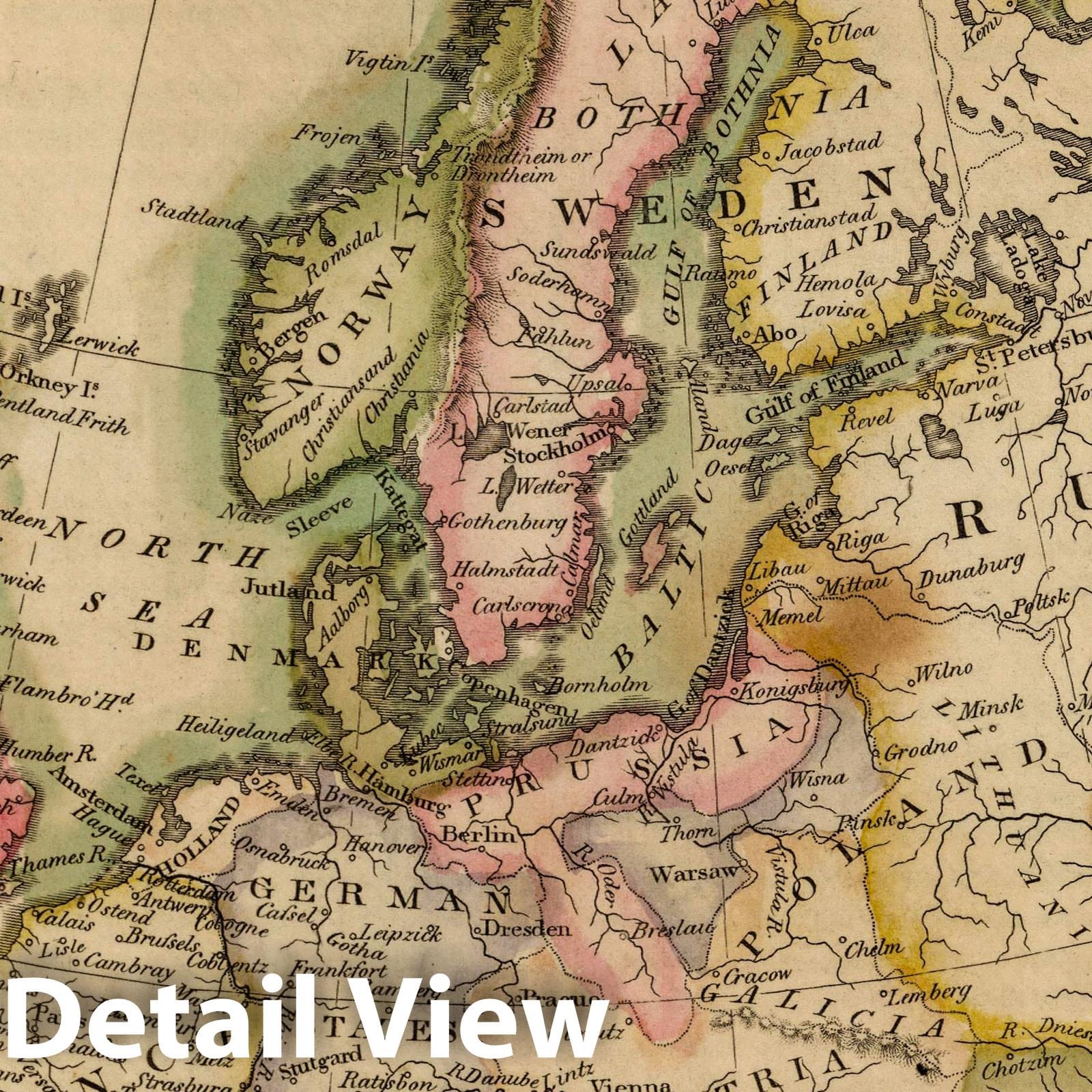 Europe, 1814 - Historical Map Print from Melish's Juvenile Atlas
