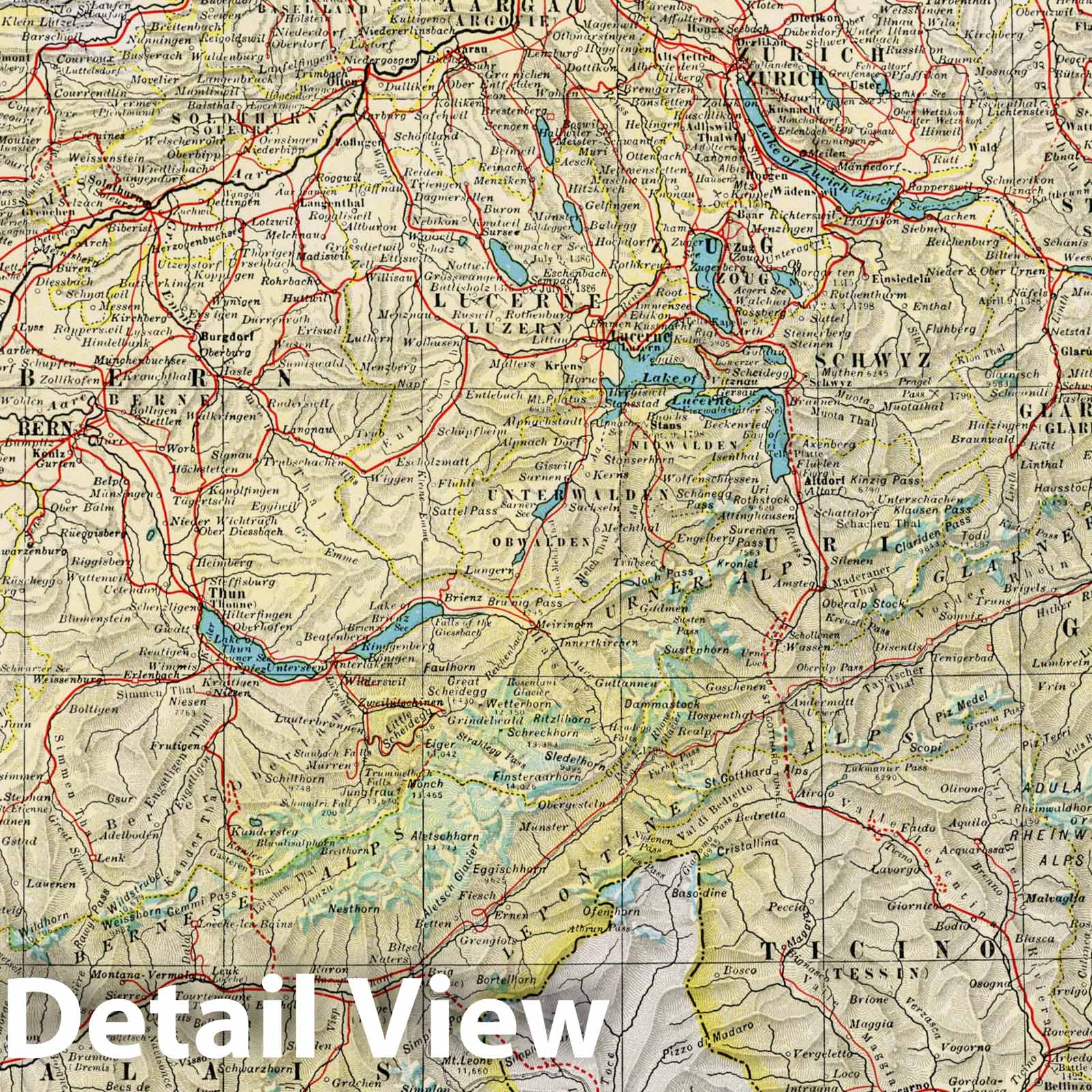 Switzerland - Physical Map, 1948 - Historical Map Print