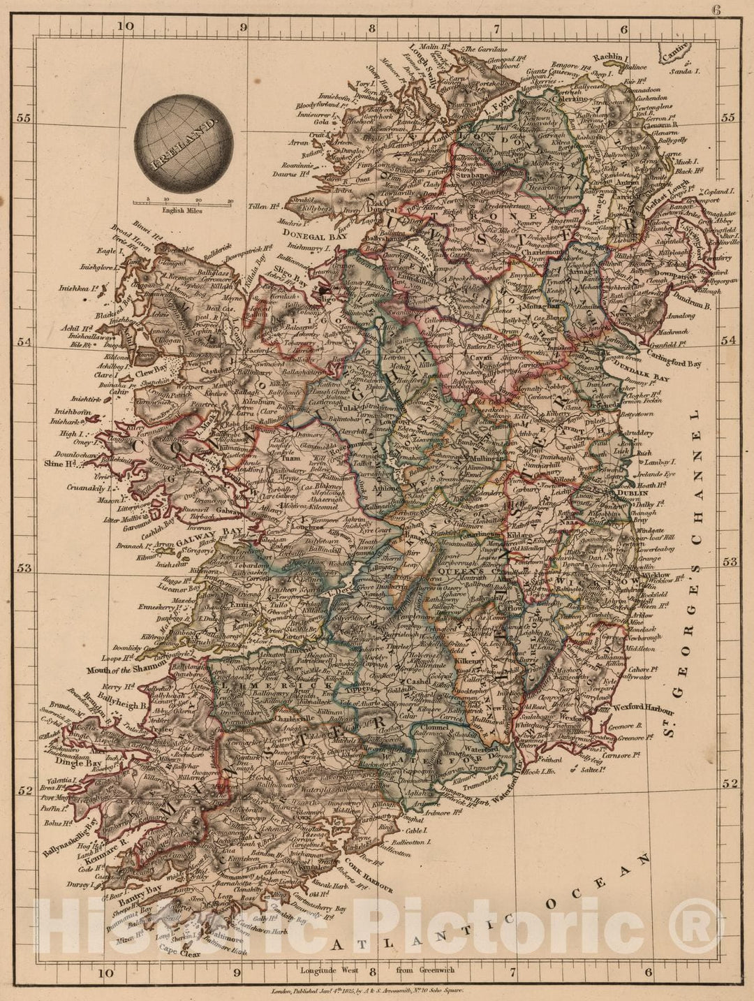 Historic Map : 1825 Ireland - Vintage Wall Art